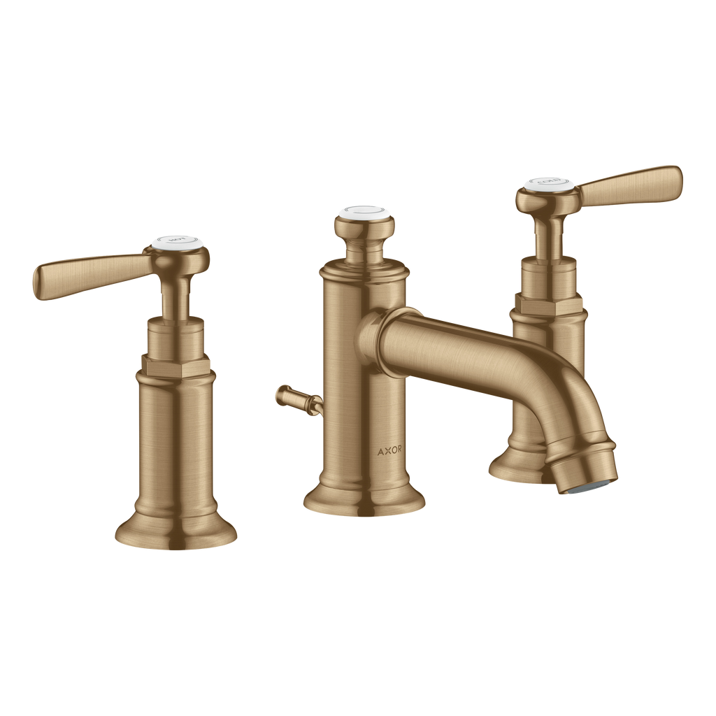 AXOR Montreux 3-Hole Basin Mixer Faucet 30 with Lever Handles and Pop-Up Waste Set from Brandt in Brushed Bronze finish
