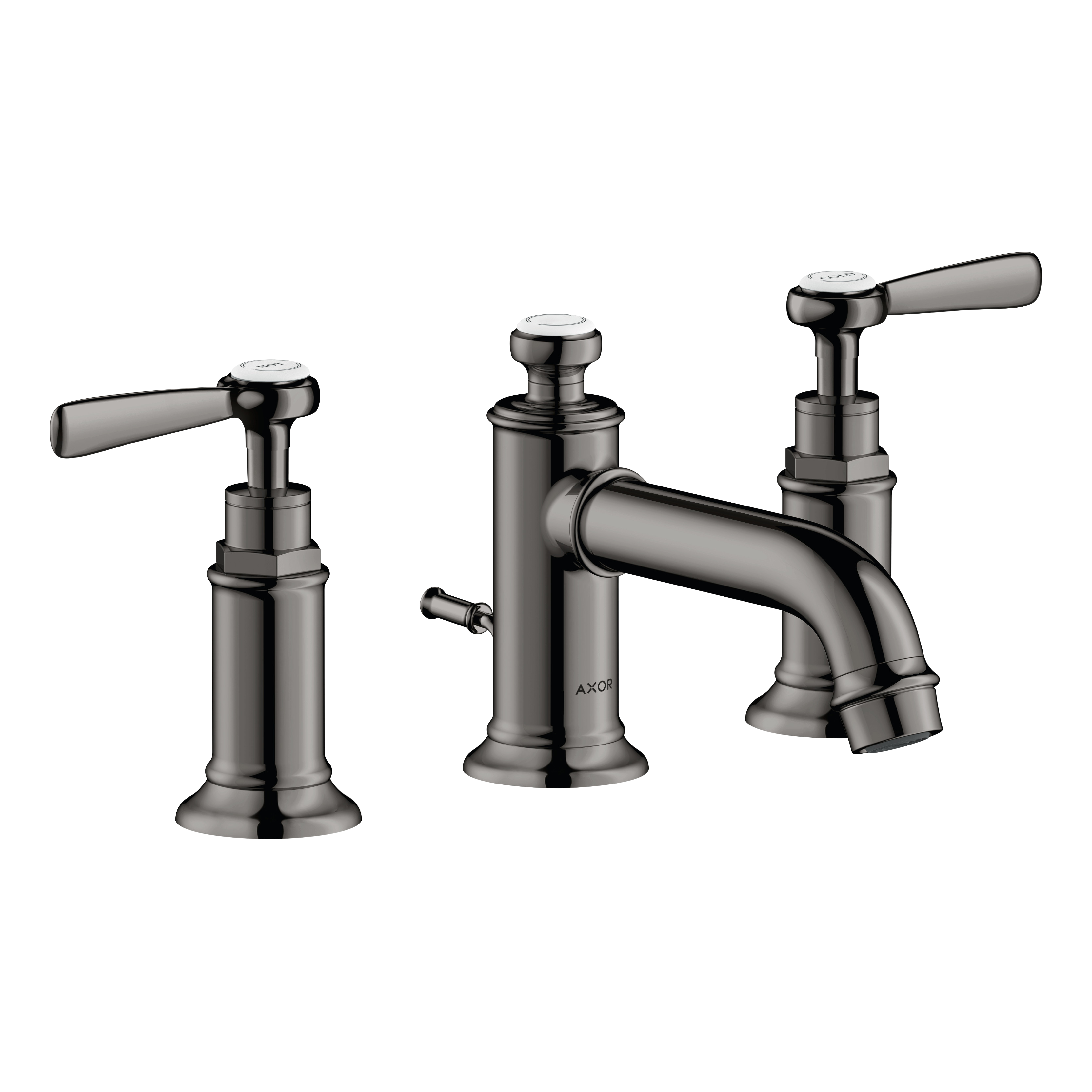 AXOR Montreux 3-Hole Basin Mixer Faucet 30 with Lever Handles and Pop-Up Waste Set from Brandt in Polished Black Chrome finish