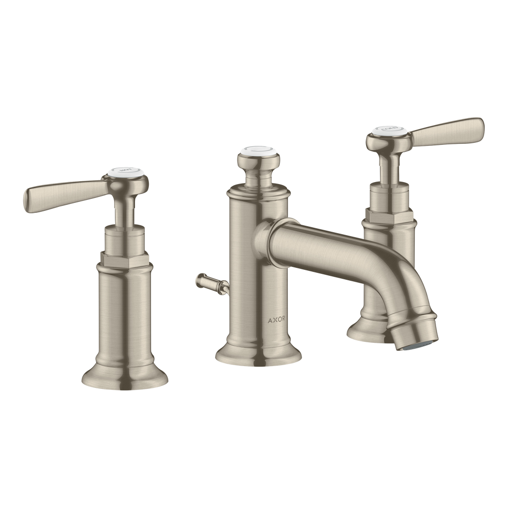 AXOR Montreux 3-Hole Basin Mixer Faucet 30 with Lever Handles and Pop-Up Waste Set from Brandt in Brushed Nickel finish