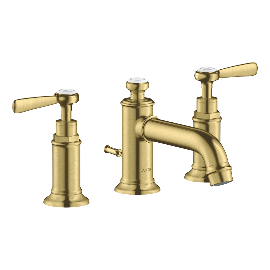 AXOR Montreux 3-Hole Basin Mixer Faucet 30 with Lever Handles and Pop-Up Waste Set from Brandt in Brushed Brass finish