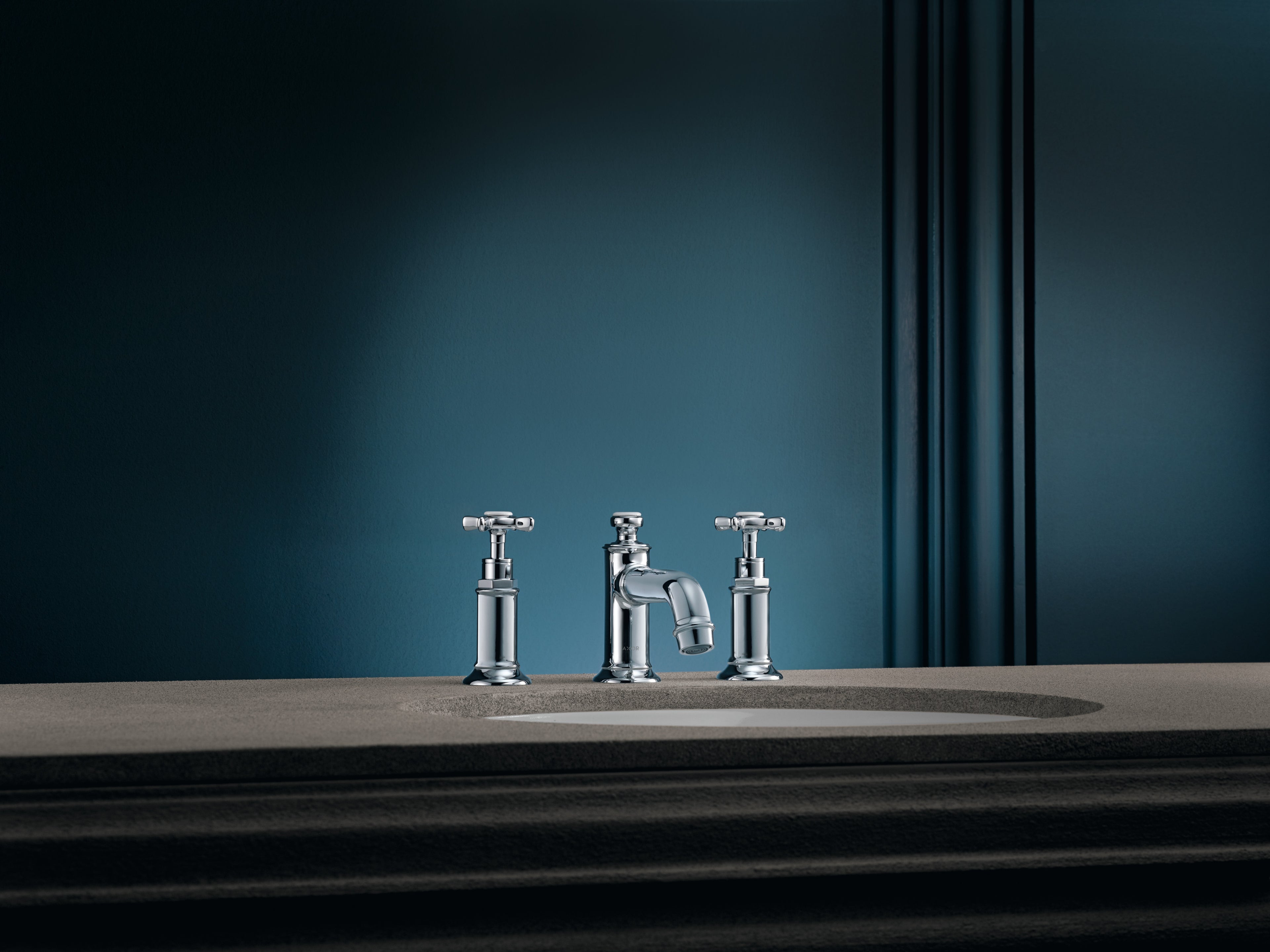 AXOR Montreux 3-Hole Basin Mixer Faucet 30 with Cross Handles and Pop-Up Waste Set from Brandt in Chrome finish