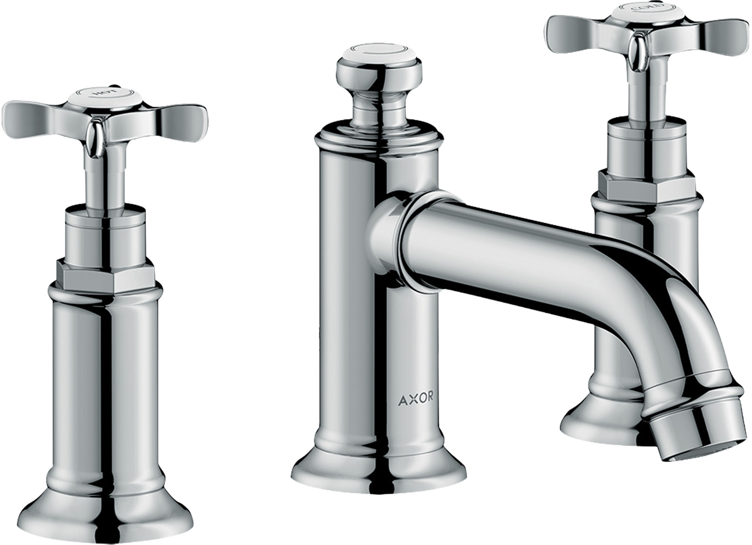 AXOR Montreux 3-Hole Basin Mixer Faucet 30 with Cross Handles and Pop-Up Waste Set from Brandt in Chrome finish