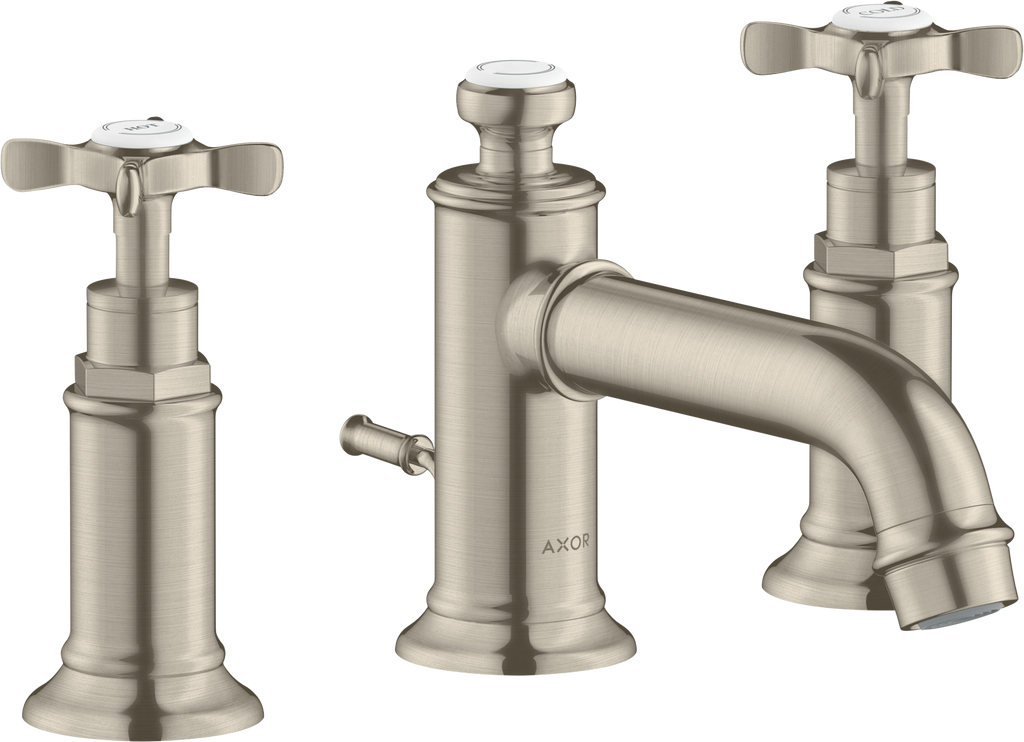AXOR Montreux 3-Hole Basin Mixer Faucet 30 with Cross Handles and Pop-Up Waste Set from Brandt in Brushed Nickel finish