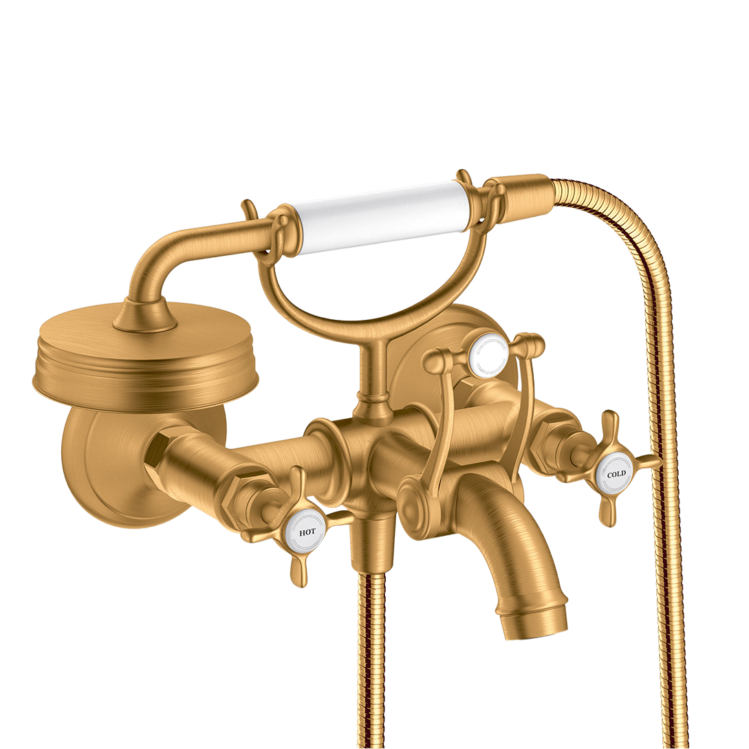 AXOR Montreux 2-Handle Bath & Shower Mixer Faucet with Cross Handles 170 cc from Brandt in Brushed Gold Optic finish