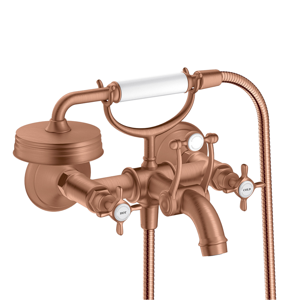AXOR Montreux 2-Handle Bath & Shower Mixer Faucet with Cross Handles 170 cc from Brandt in Brushed Red Gold finish