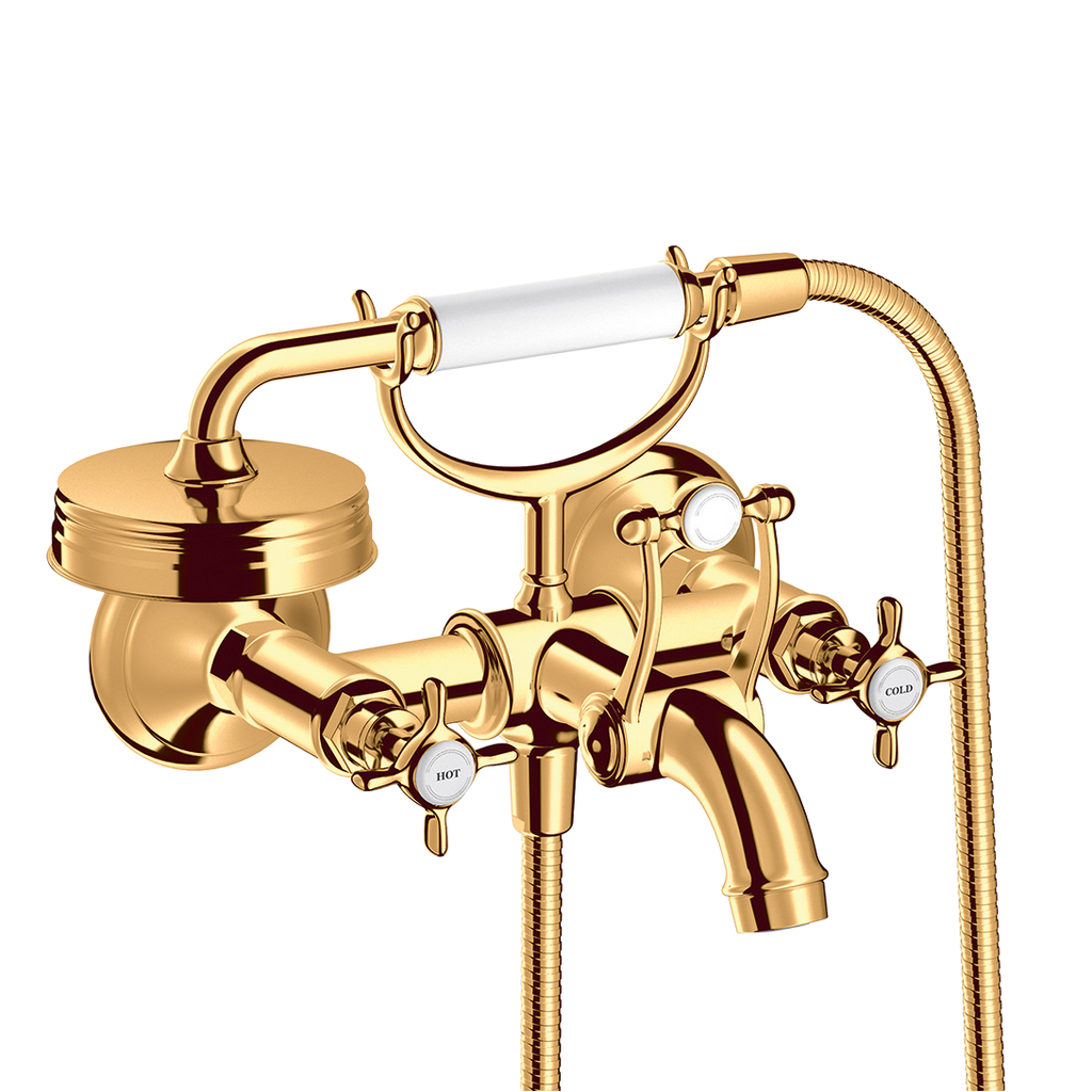 AXOR Montreux 2-Handle Bath & Shower Mixer Faucet with Cross Handles 170 cc from Brandt in Polished Gold Optic finish