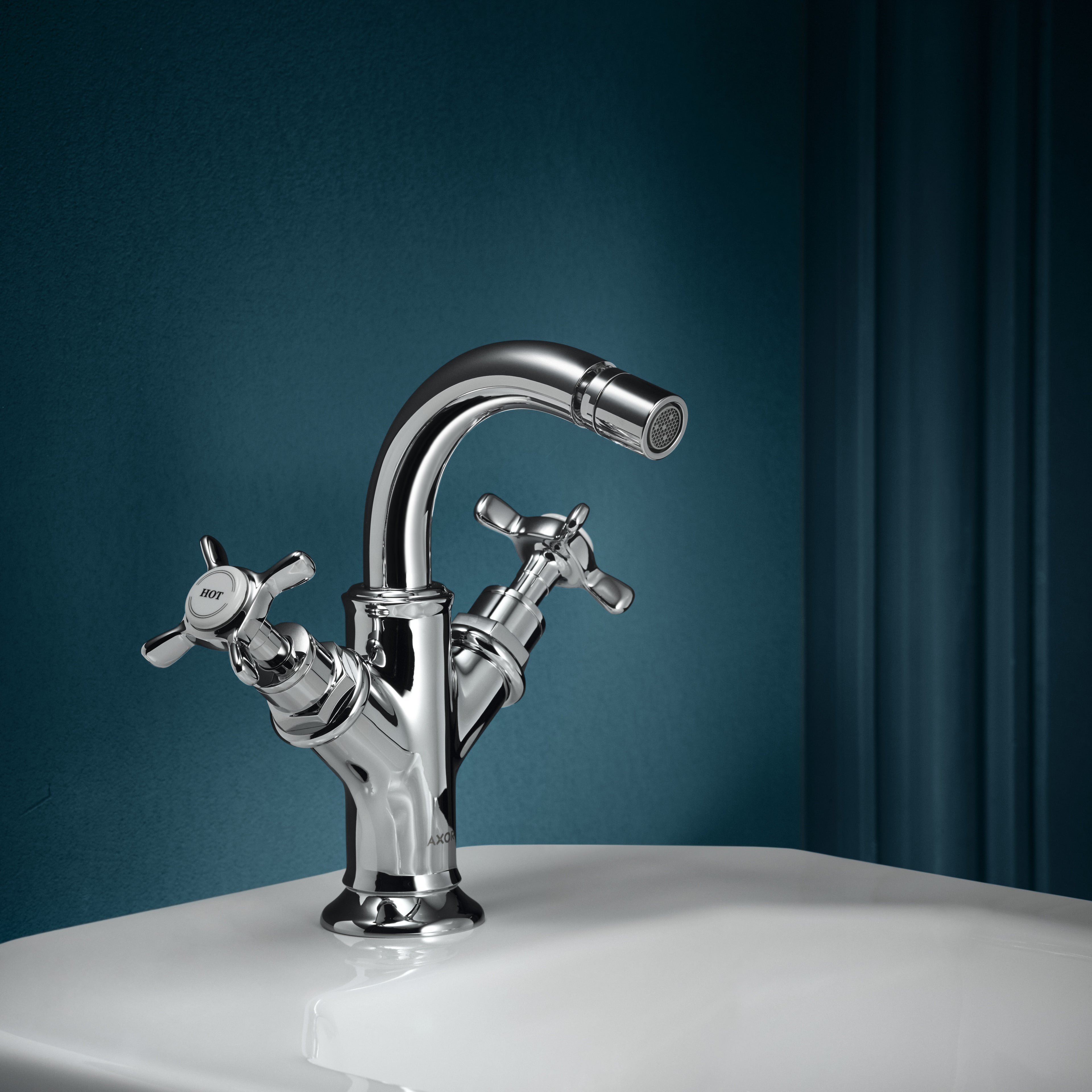 AXOR Montreux 2-Handle Bidet Mixer Faucet with Cross Handles and Pop-Up Waste Set from Brandt in Chrome finish