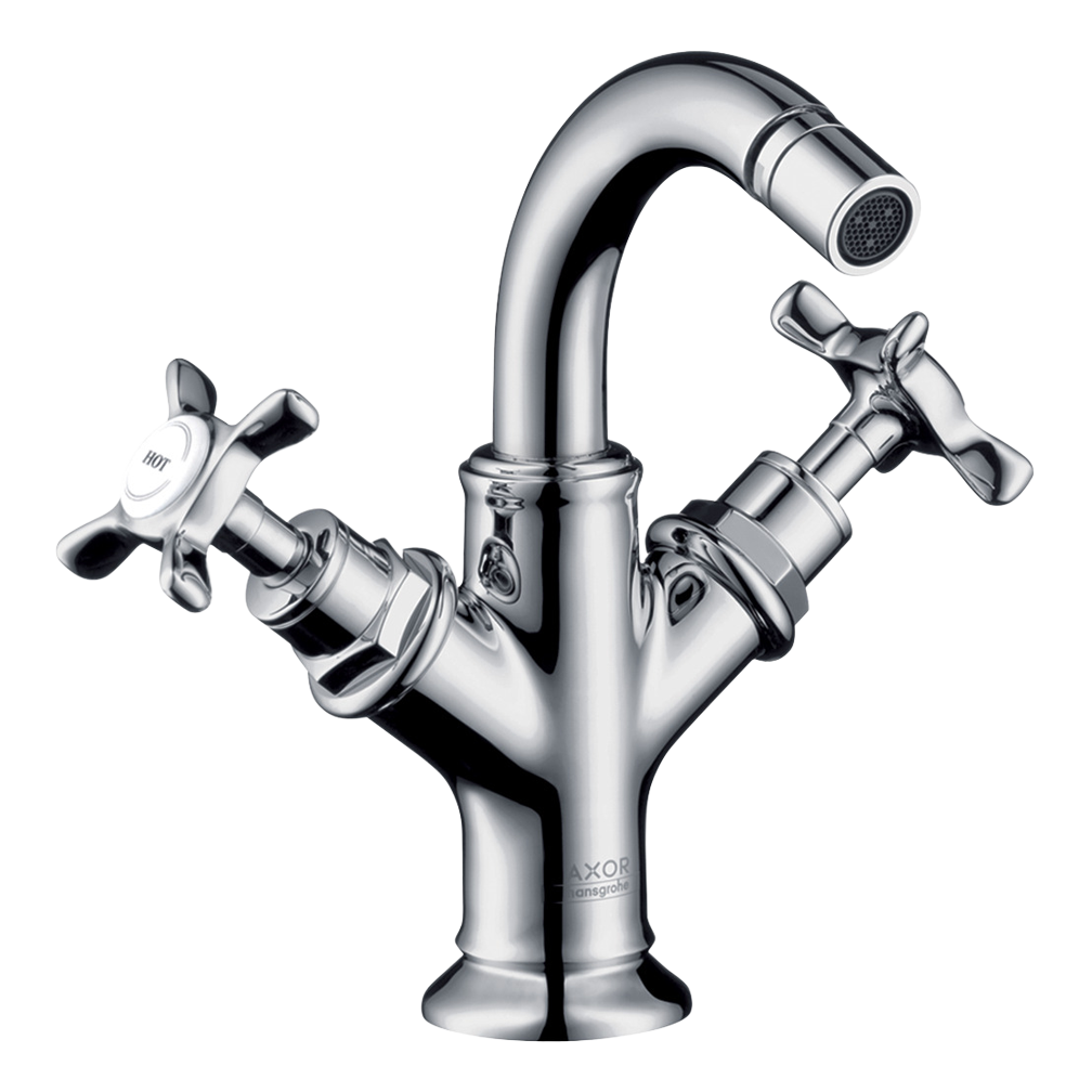 AXOR Montreux 2-Handle Bidet Mixer Faucet with Cross Handles and Pop-Up Waste Set from Brandt in Chrome finish