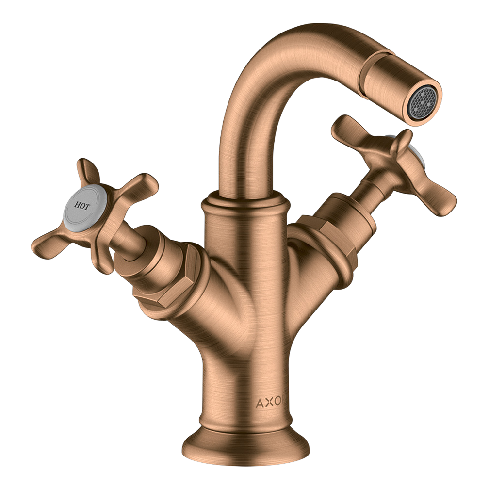 AXOR Montreux 2-Handle Bidet Mixer Faucet with Cross Handles and Pop-Up Waste Set from Brandt in Brushed Bronze finish