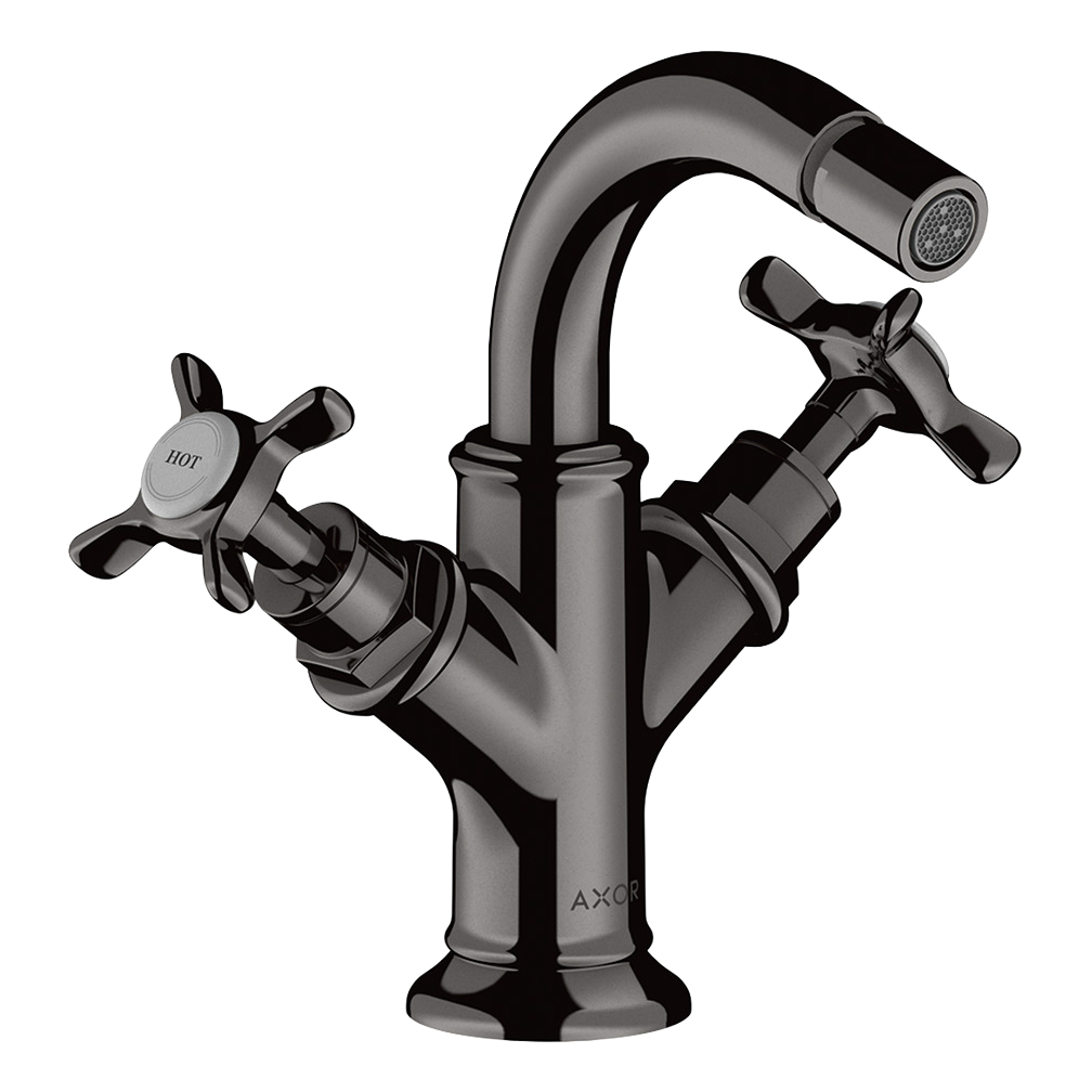 AXOR Montreux 2-Handle Bidet Mixer Faucet with Cross Handles and Pop-Up Waste Set from Brandt in Polished Black Chrome finish