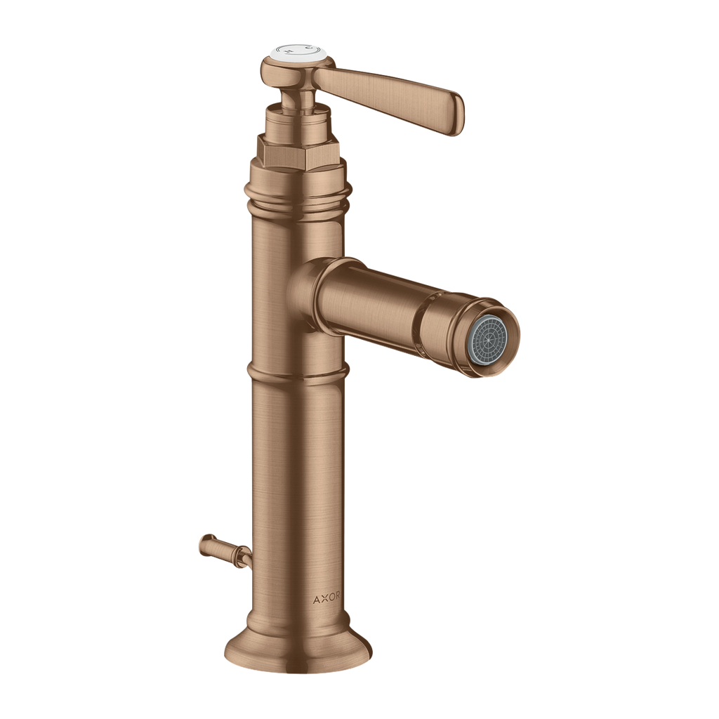 AXOR Montreux Single Lever Handle Bidet Mixer Faucet with Pop-Up Waste Set from Brandt in Brushed Red Gold finish