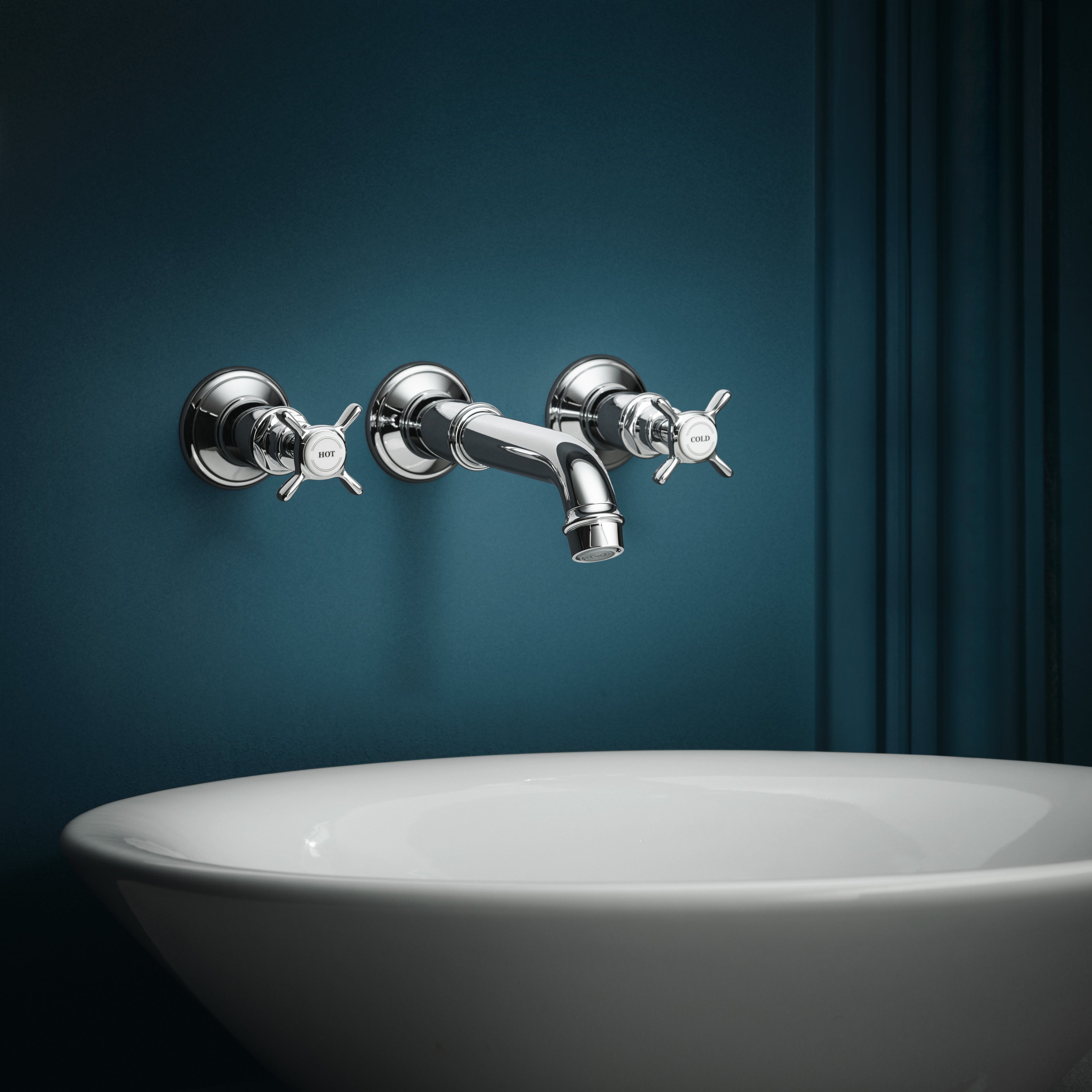 AXOR Montreux 3-Hole Concealed Basin Mixer Faucet with 165–225 mm Spout and Cross Handles from Brandt in Chrome finish
