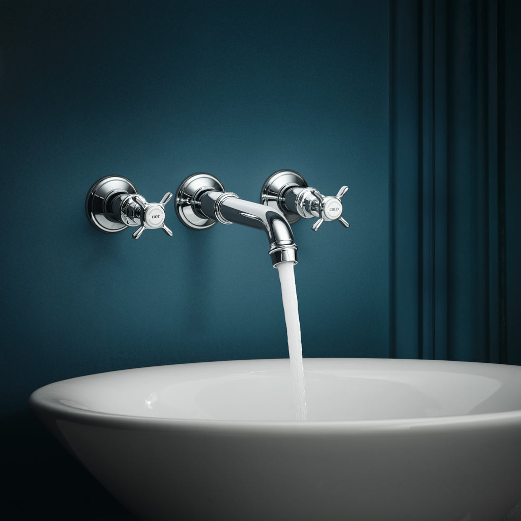 AXOR Montreux 3-Hole Concealed Basin Mixer Faucet with 165–225 mm Spout and Cross Handles from Brandt in Chrome finish