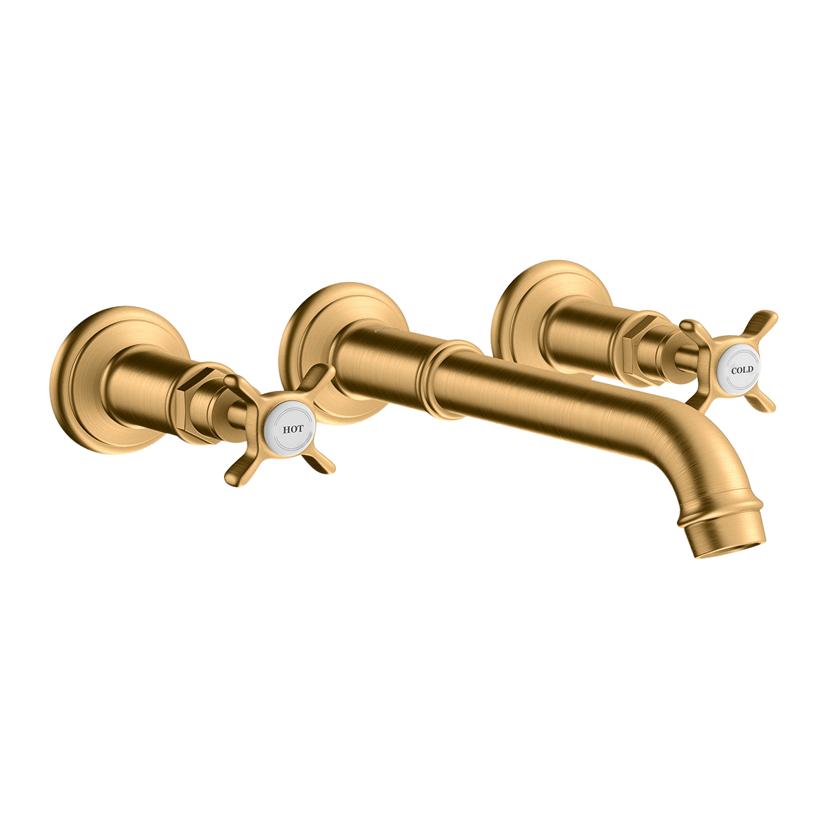 AXOR Montreux 3-Hole Concealed Basin Mixer Faucet with 165–225 mm Spout and Cross Handles from Brandt in Brushed Brass finish