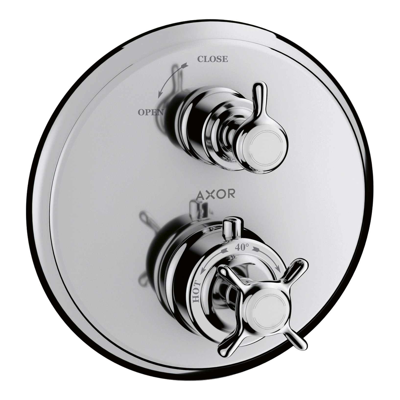 AXOR Montreux Concealed Shower Thermostat with Cross Handle and Shut-Off Valve from Brandt in Chrome finish