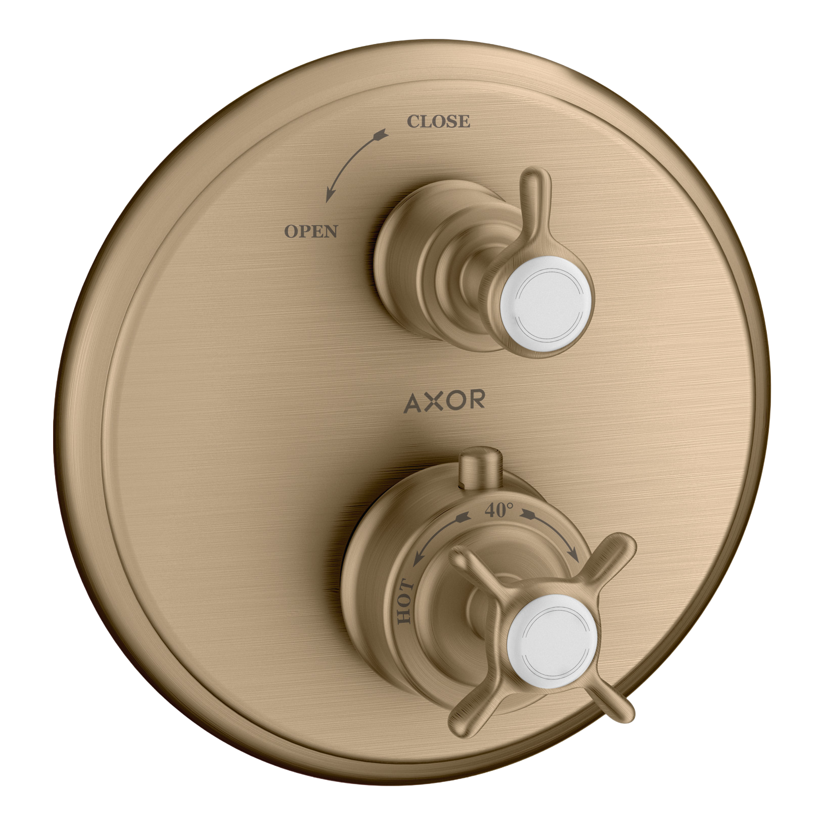 AXOR Montreux Concealed Shower Thermostat with Cross Handle and Shut-Off Valve from Brandt in Brushed Bronze finish