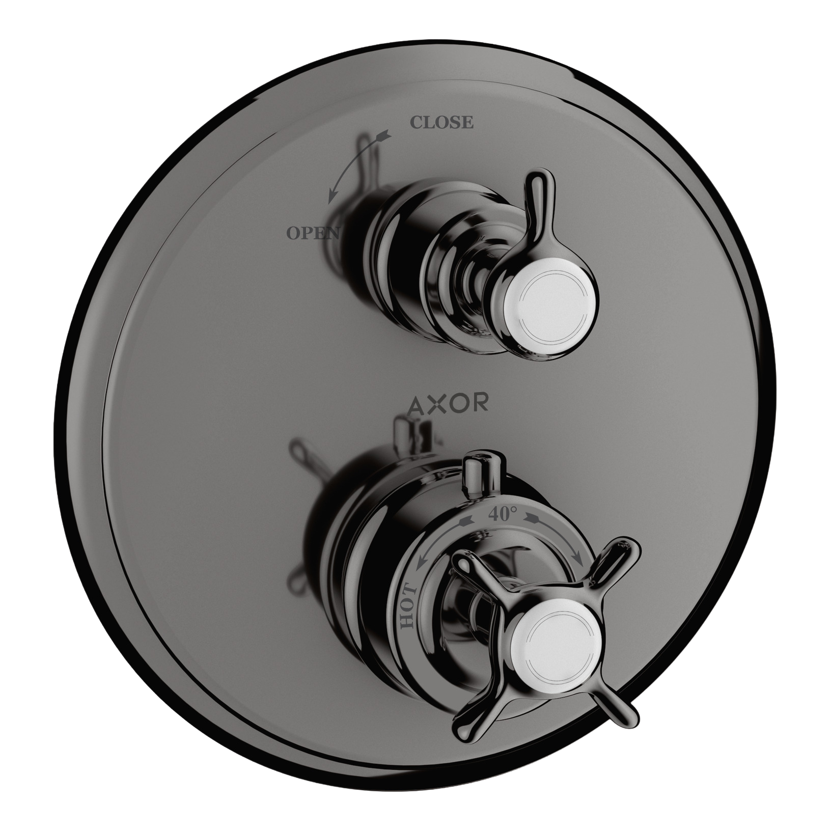 AXOR Montreux Concealed Shower Thermostat with Cross Handle and Shut-Off Valve from Brandt in Polished Black Chrome finish