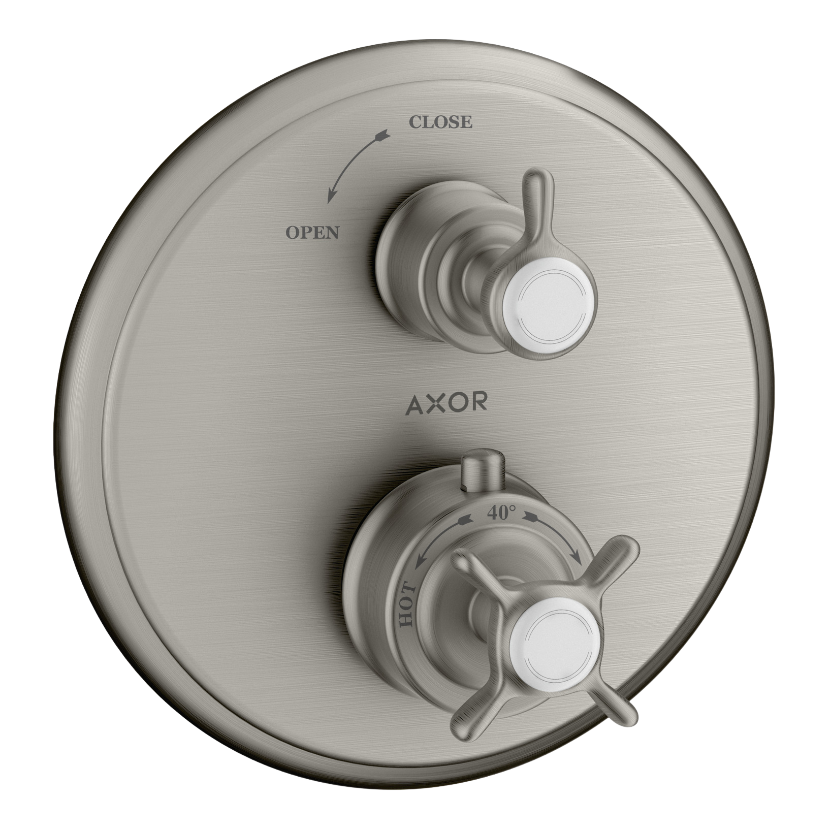 AXOR Montreux Concealed Shower Thermostat with Cross Handle and Shut-Off Valve from Brandt in Stainless Steel Optic finish