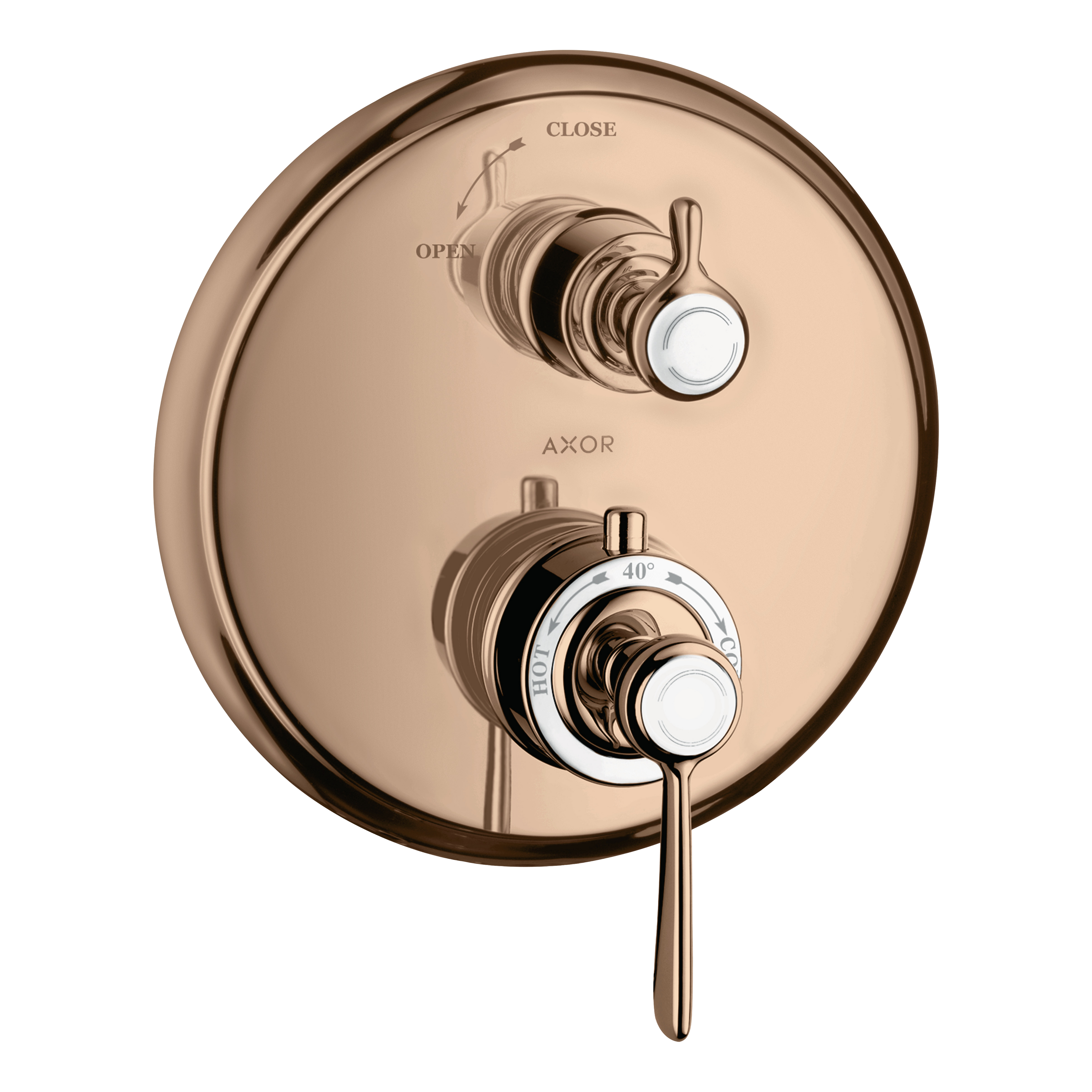 AXOR Montreux Concealed Shower Thermostat with Lever Handle and Shut-Off Valve from Brandt in Polished Red Gold finish