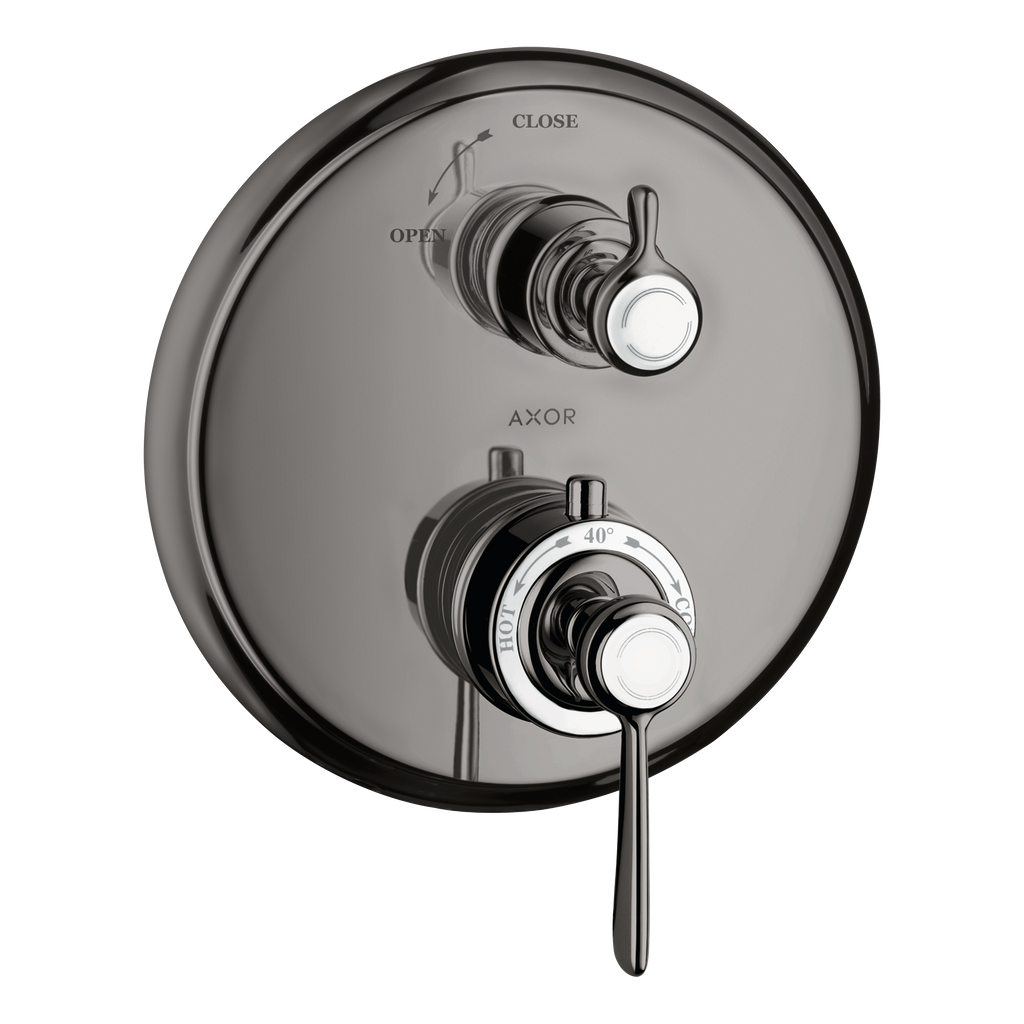 AXOR Montreux Concealed Shower Thermostat with Lever Handle and Shut-Off Valve from Brandt in Polished Black Chrome finish