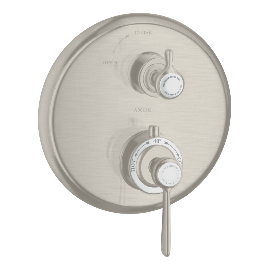AXOR Montreux Concealed Shower Thermostat with Lever Handle and Shut-Off Valve from Brandt in Stainless Steel Optic finish