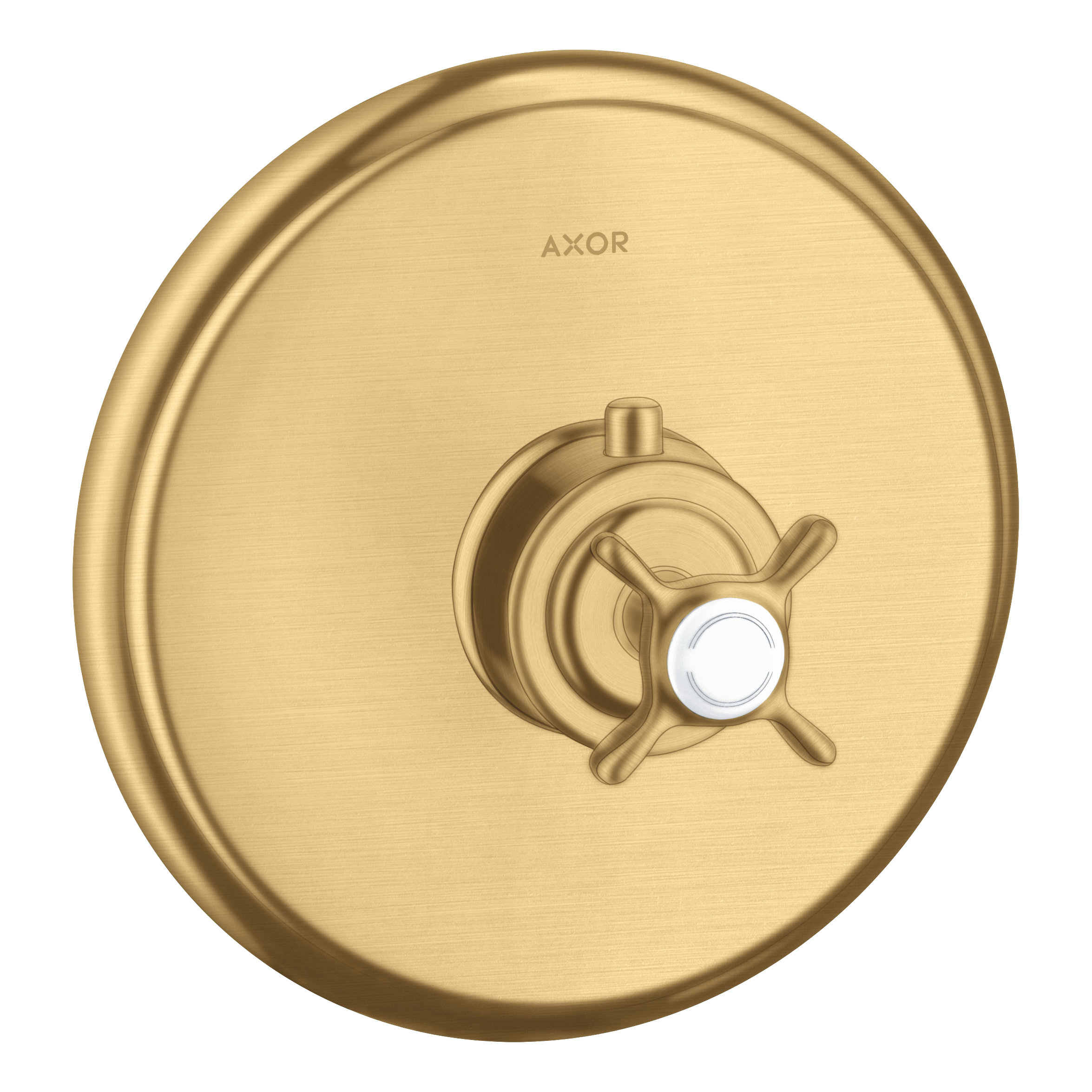 AXOR Montreux Concealed Highflow Shower Thermostat with Cross Handle from Brandt in Brushed Gold Optic finish