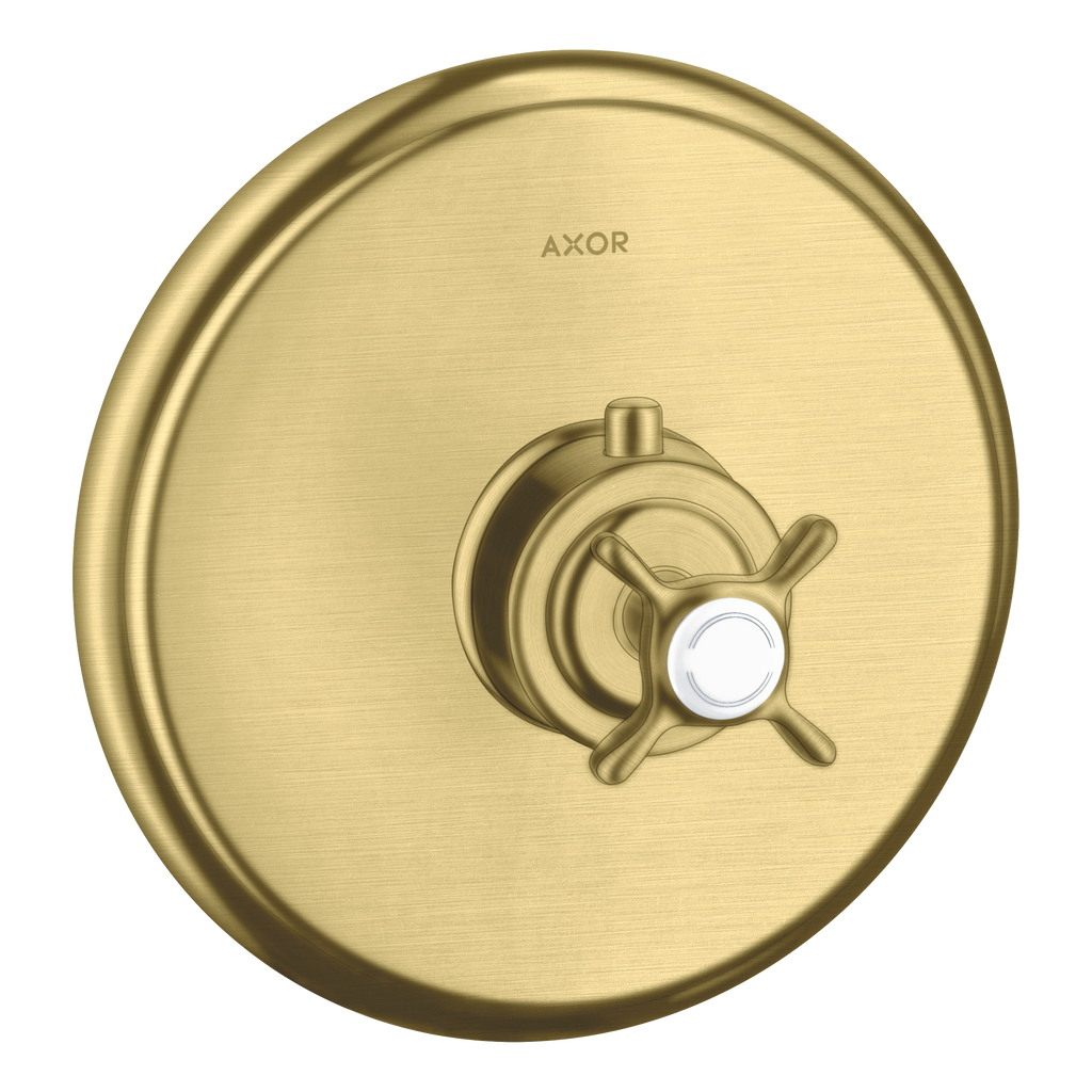 AXOR Montreux Concealed Highflow Shower Thermostat with Cross Handle from Brandt in Brushed Brass finish