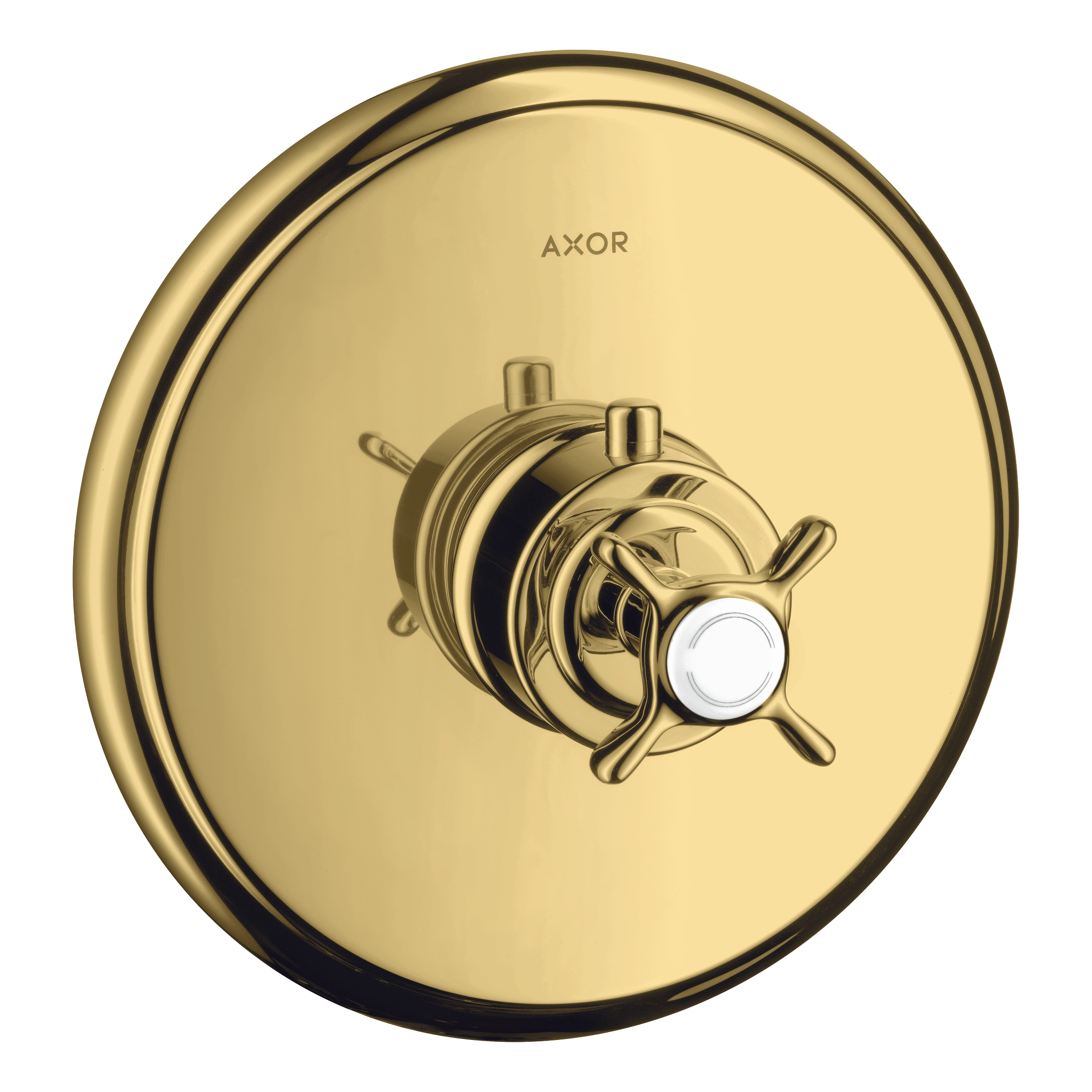 AXOR Montreux Concealed Highflow Shower Thermostat with Cross Handle from Brandt in Polished Gold Optic finish
