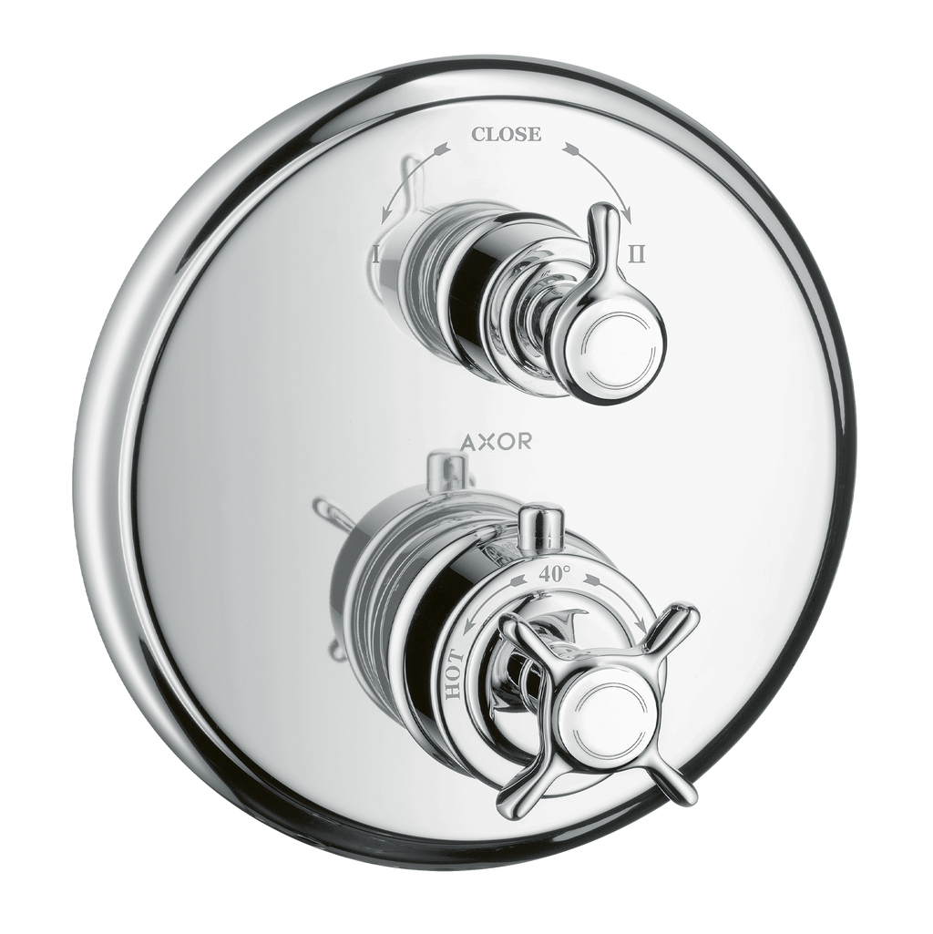 AXOR Montreux Concealed Shower Thermostat with Cross Handle and Shut-Off Diverter Valve from Brandt in Chrome finish