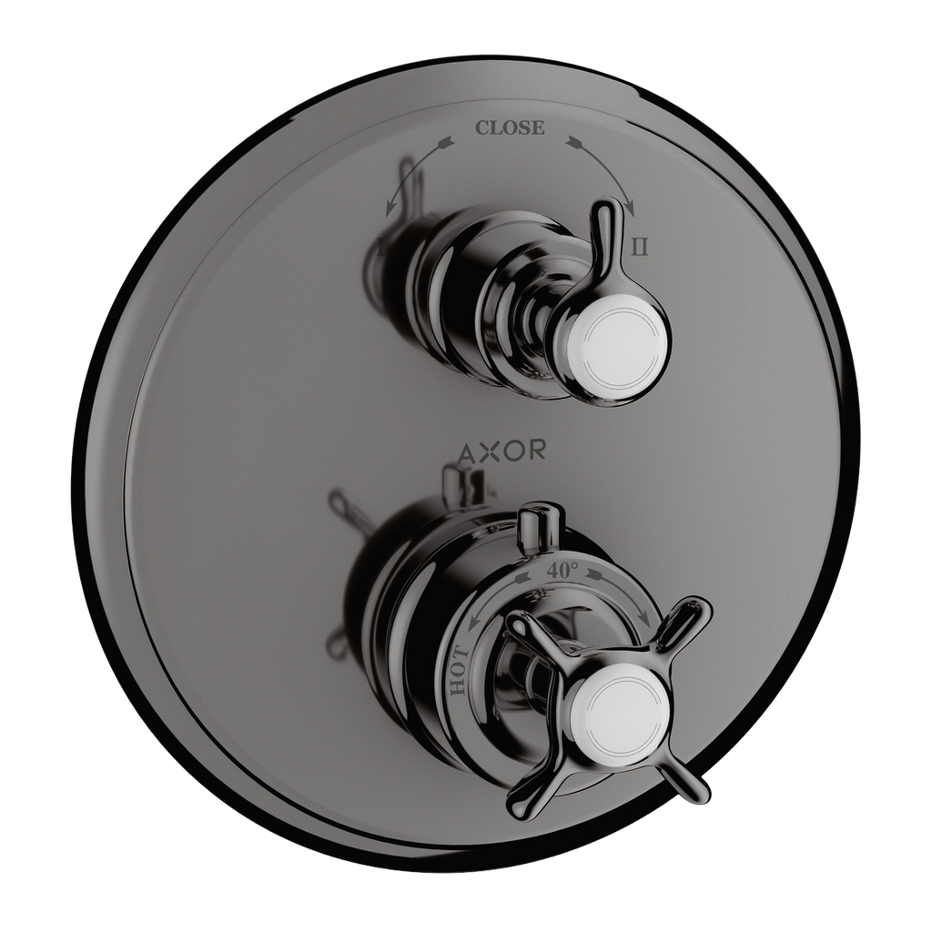 AXOR Montreux Concealed Shower Thermostat with Cross Handle and Shut-Off Diverter Valve from Brandt in Polished Black Chrome finish