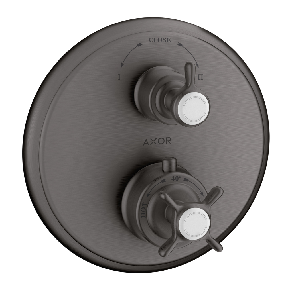 AXOR Montreux Concealed Shower Thermostat with Cross Handle and Shut-Off Diverter Valve from Brandt in Brushed Black Chrome finish