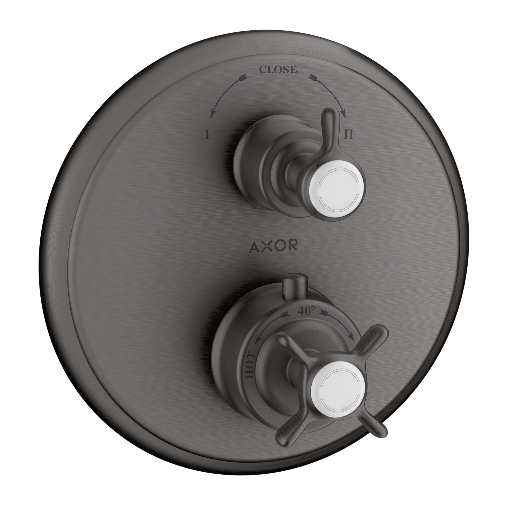 AXOR Montreux Concealed Shower Thermostat with Cross Handle and Shut-Off Diverter Valve from Brandt in Brushed Black Chrome finish