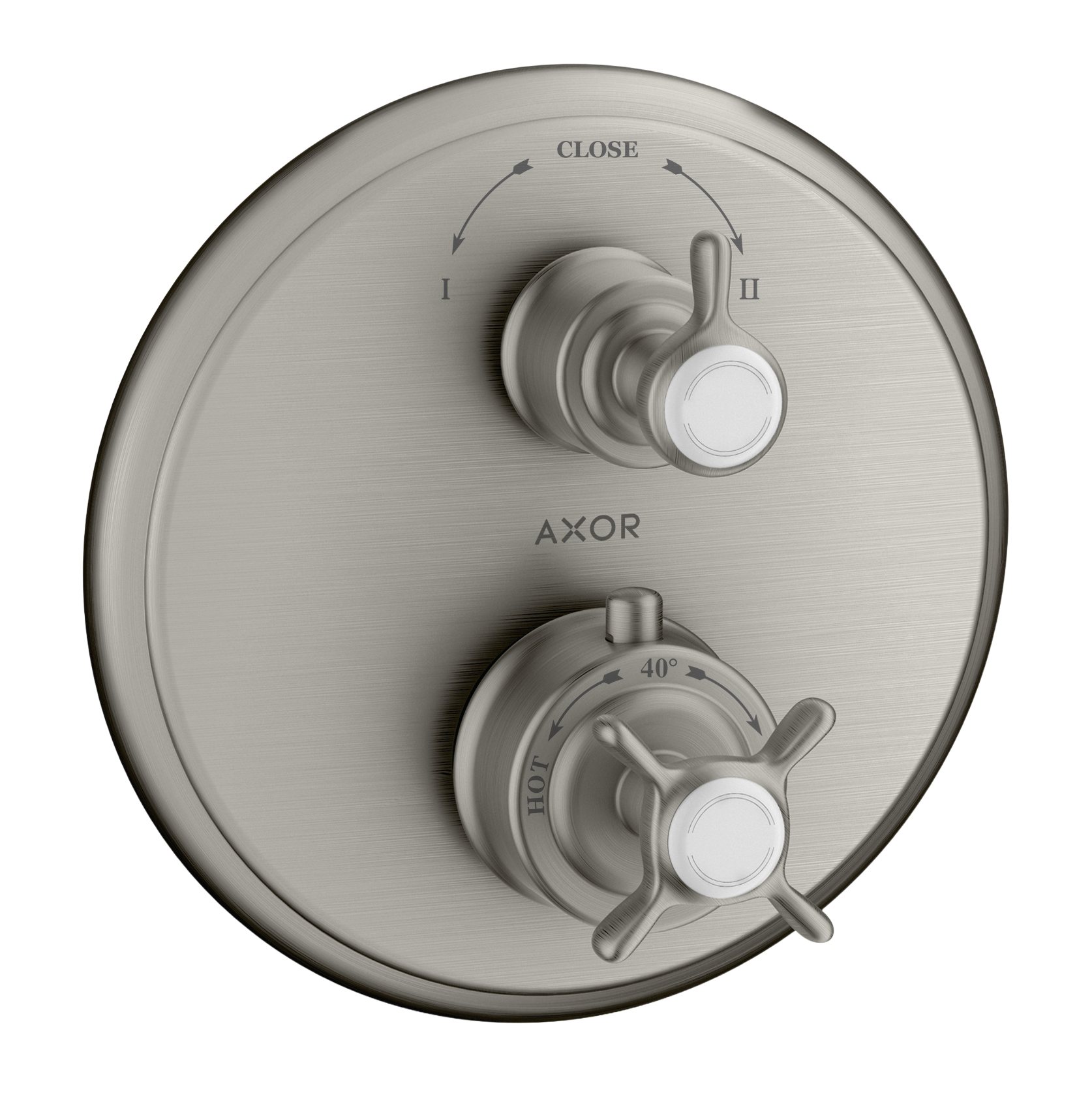 AXOR Montreux Concealed Shower Thermostat with Cross Handle and Shut-Off Diverter Valve from Brandt in Stainless Steel Optic finish