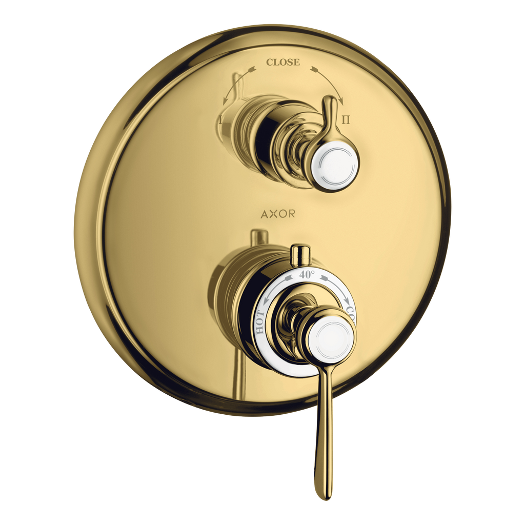 AXOR Montreux Concealed Shower Thermostat with Lever Handle and Shut-Off Diverter Valve from Brandt in Polished Gold Optic finish