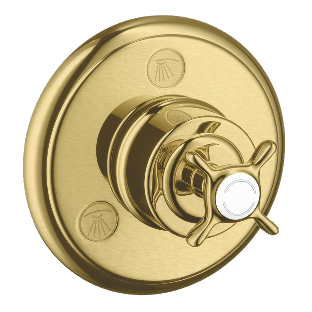 AXOR Montreux Trio Quattro Concealed Shut-Off Diverter Valve with Cross Handle from Brandt in Brushed Brass finish