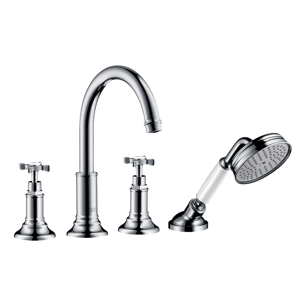 AXOR Montreux 4-Hole Tile-Mounted Bath & Shower Mixer Faucet with Cross Handles from Brandt in Brushed Bronze finish