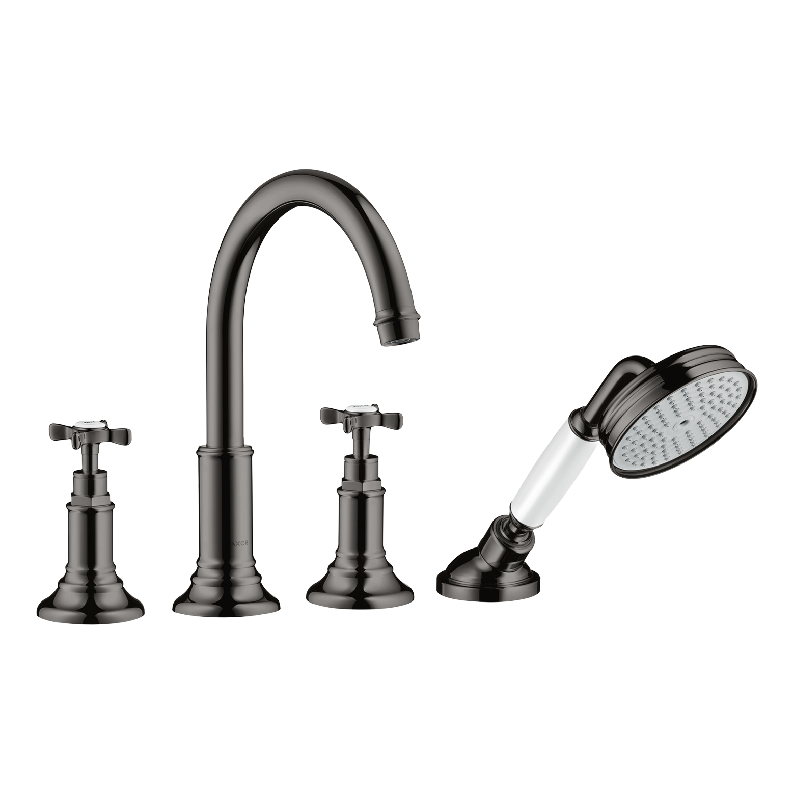 AXOR Montreux 4-Hole Tile-Mounted Bath & Shower Mixer Faucet with Cross Handles from Brandt in Polished Black Chrome finish