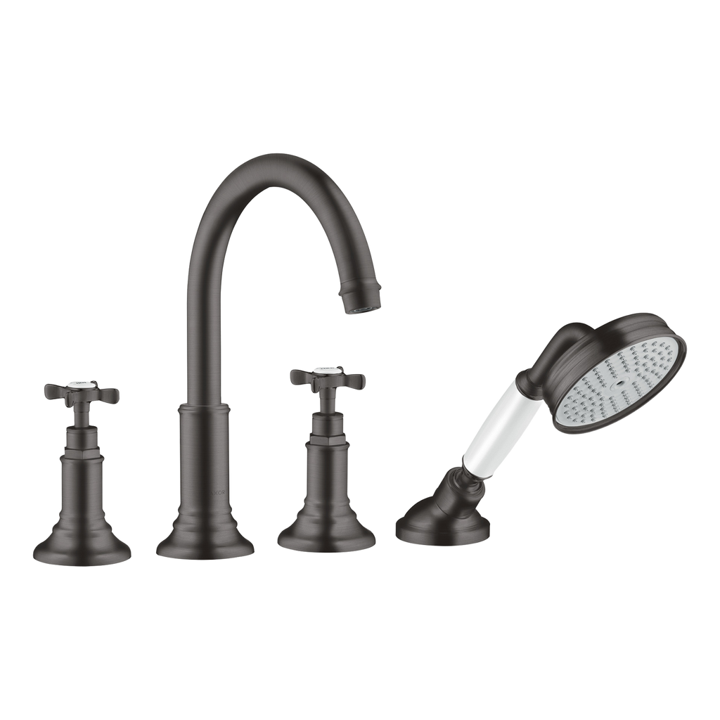 AXOR Montreux 4-Hole Tile-Mounted Bath & Shower Mixer Faucet with Cross Handles from Brandt in Brushed Black Chrome finish