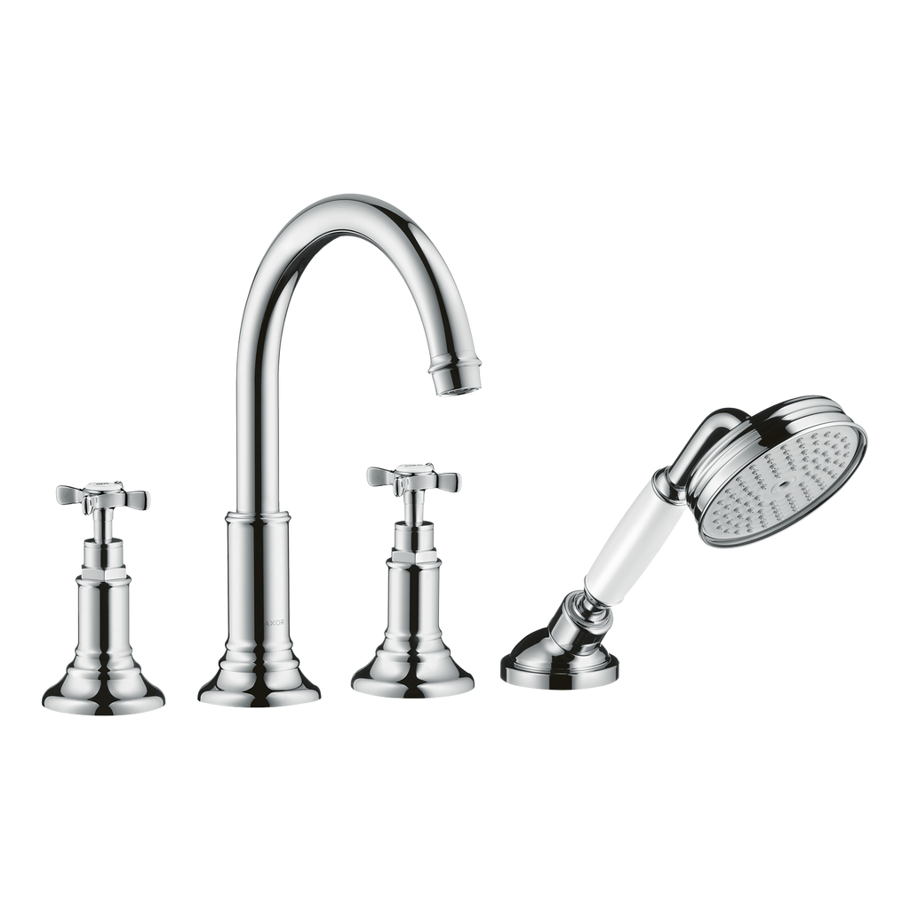 AXOR Montreux 4-Hole Rim-Mounted Bath & Shower Mixer Faucet with Cross Handles from Brandt in Chrome finish