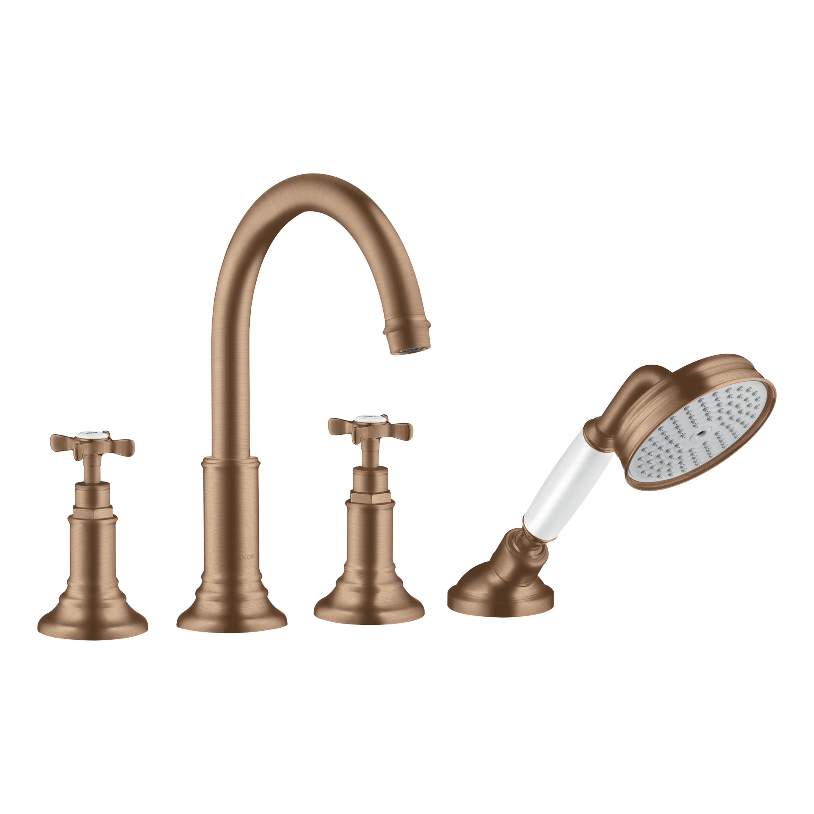 AXOR Montreux 4-Hole Rim-Mounted Bath & Shower Mixer Faucet with Cross Handles from Brandt in Brushed Red Gold finish