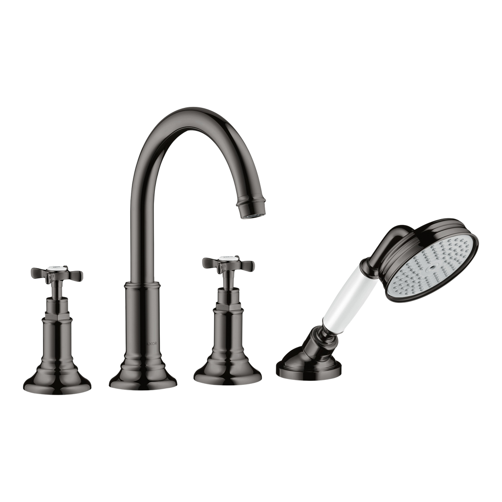 AXOR Montreux 4-Hole Rim-Mounted Bath & Shower Mixer Faucet with Cross Handles from Brandt in Polished Black Chrome finish