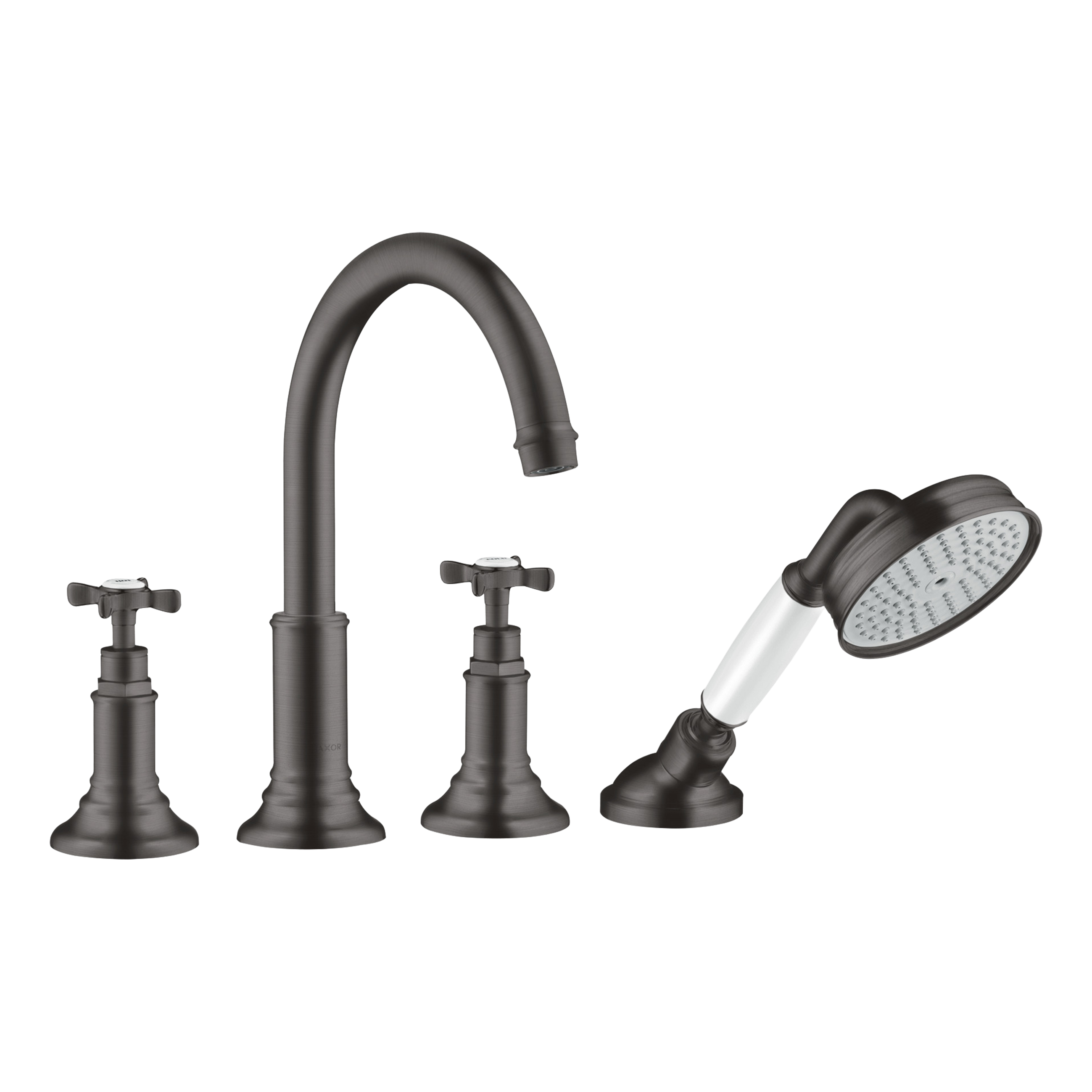 AXOR Montreux 4-Hole Rim-Mounted Bath & Shower Mixer Faucet with Cross Handles from Brandt in Brushed Black Chrome finish