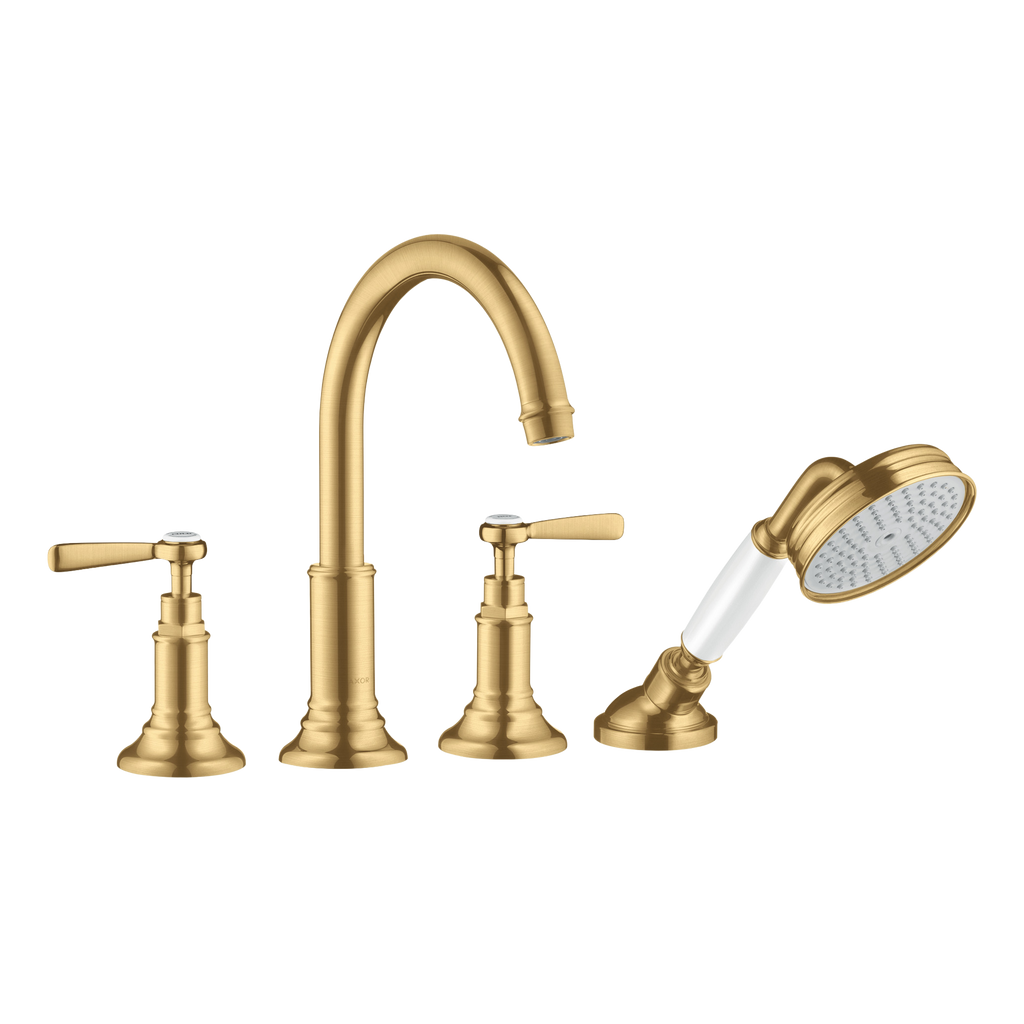AXOR Montreux 4-Hole Rim-Mounted Bath & Shower Mixer Faucet with Lever Handles from Brandt in Brushed Gold Optic finish
