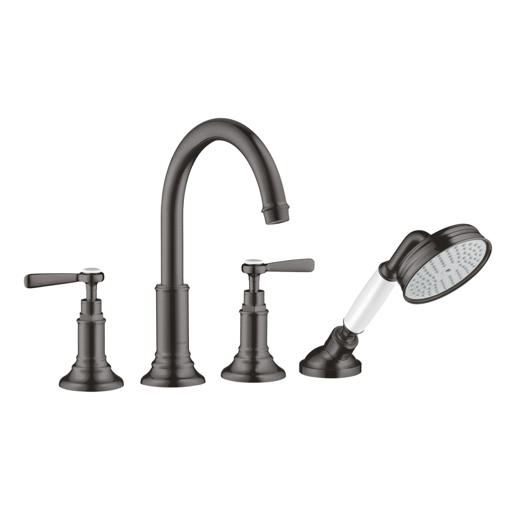 AXOR Montreux 4-Hole Rim-Mounted Bath & Shower Mixer Faucet with Lever Handles from Brandt in Brushed Black Chrome finish