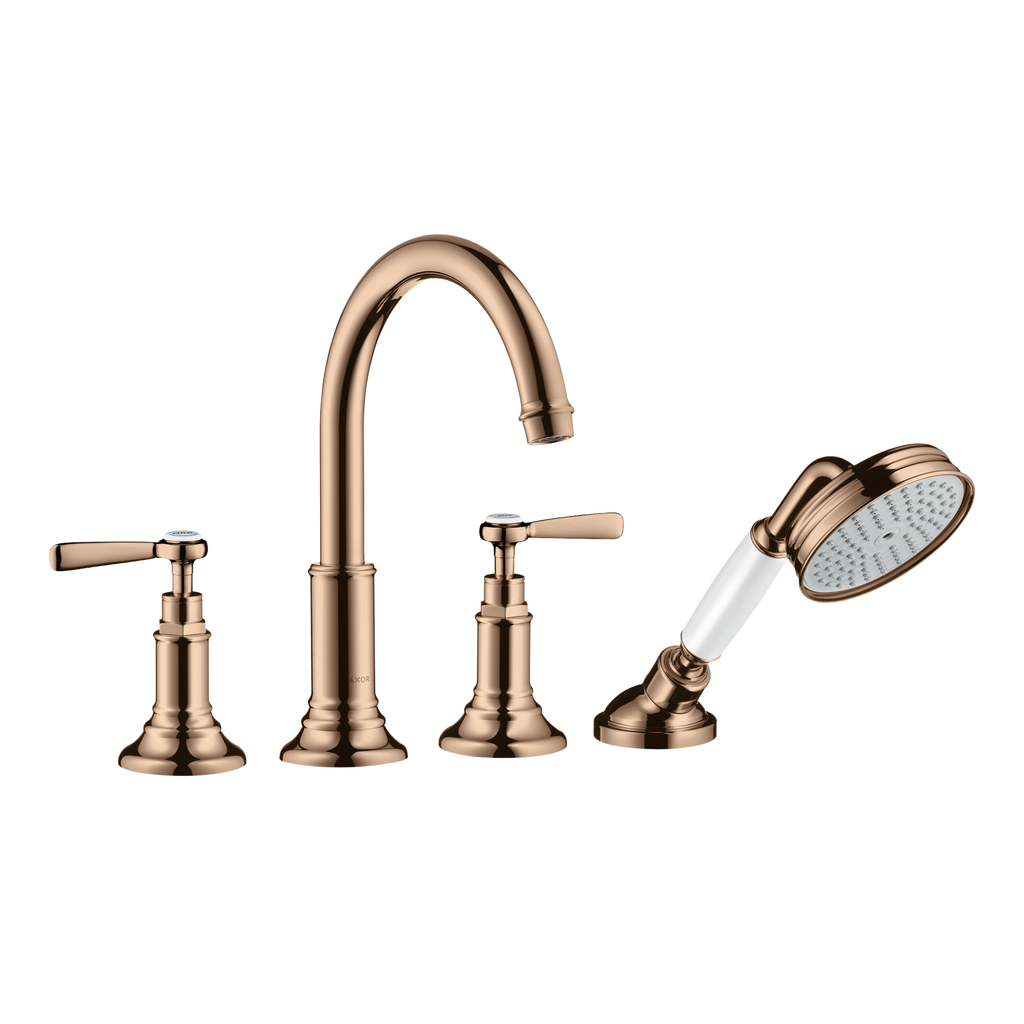 AXOR Montreux 4-Hole Tile-Mounted Bath & Shower Mixer Faucet with Lever Handles from Brandt in Polished Red Gold finish