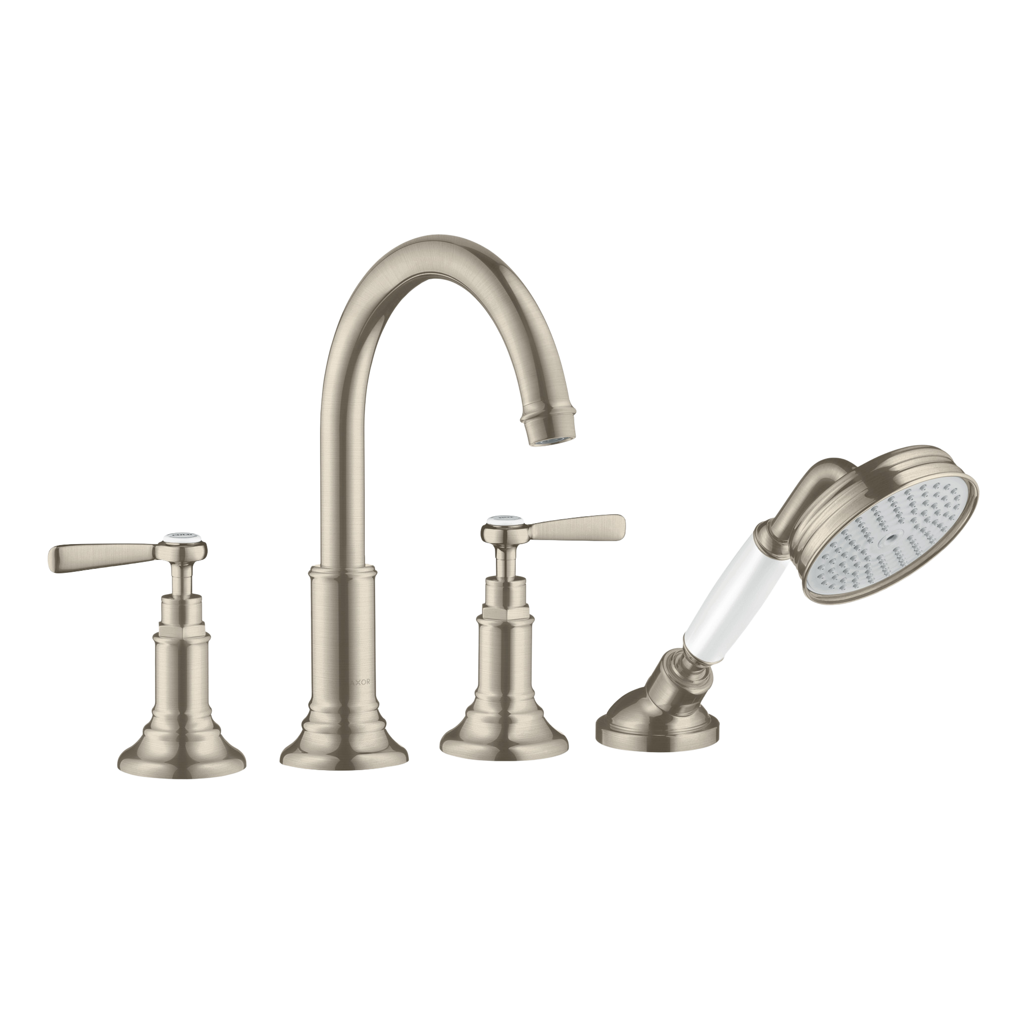 AXOR Montreux 4-Hole Tile-Mounted Bath & Shower Mixer Faucet with Lever Handles from Brandt in Brushed Nickel finish