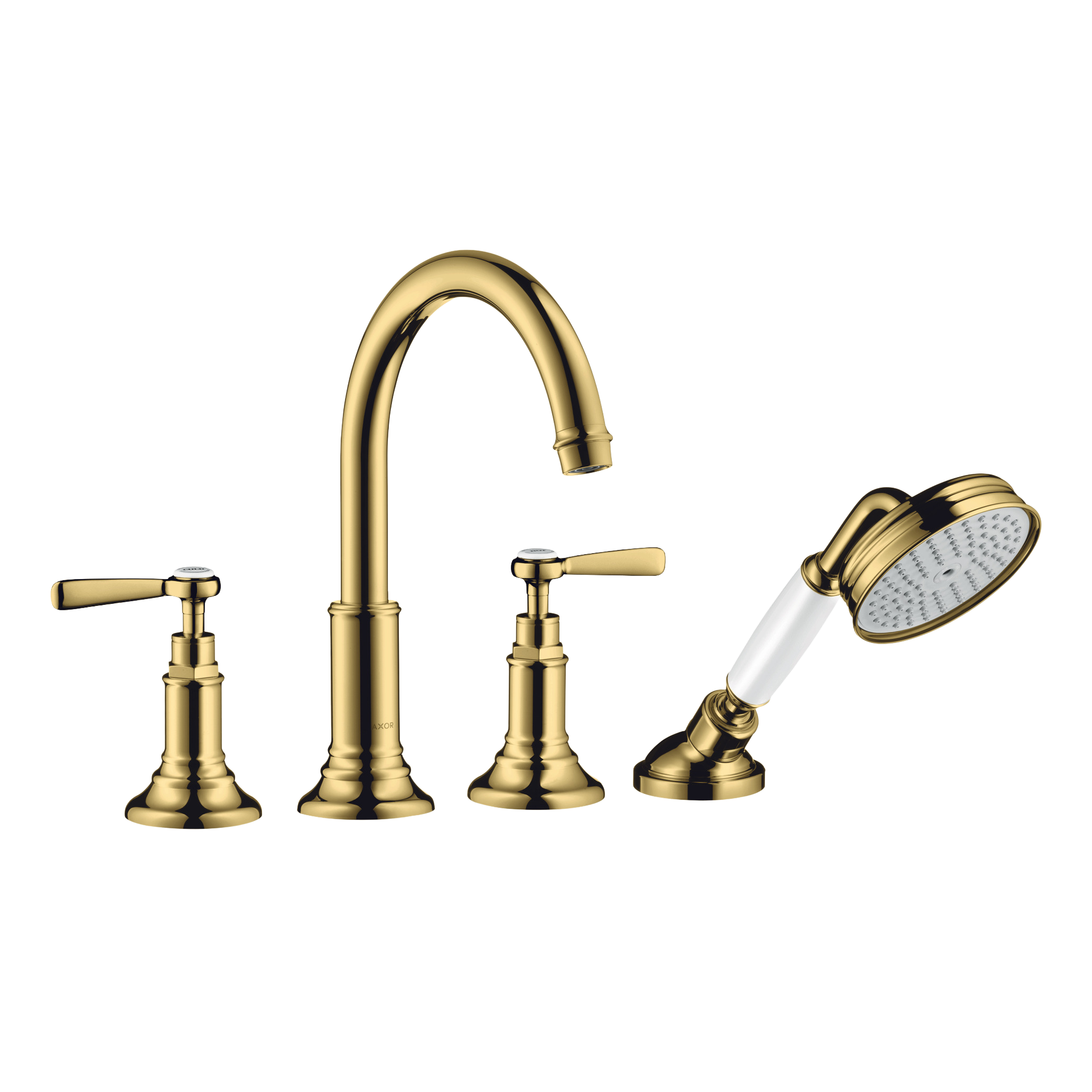 AXOR Montreux 4-Hole Tile-Mounted Bath & Shower Mixer Faucet with Lever Handles from Brandt in Polished Gold Optic finish