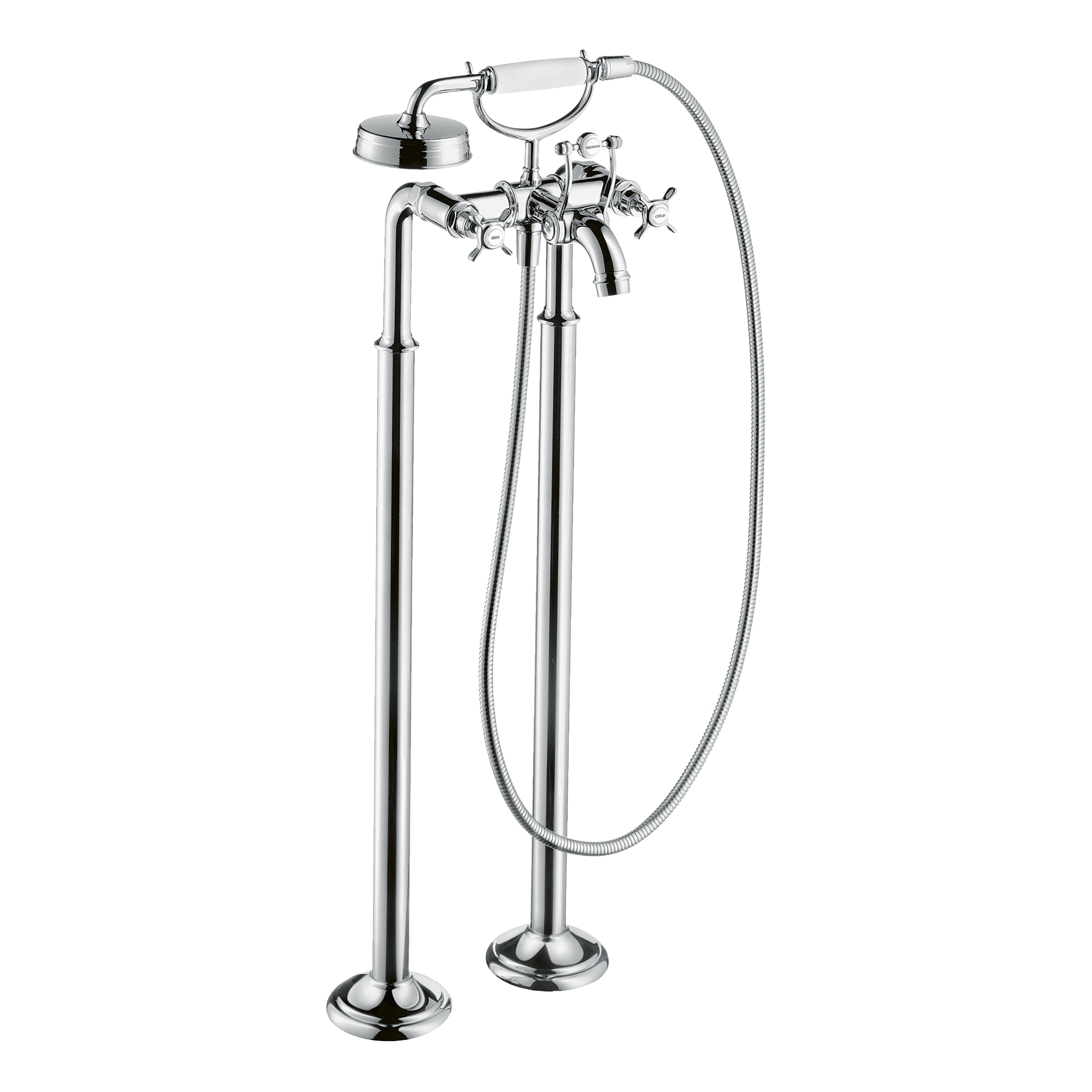AXOR Montreux 2-Handle Floorstanding Bath & Shower Mixer Faucet with Cross Handles from Brandt in Chrome finish