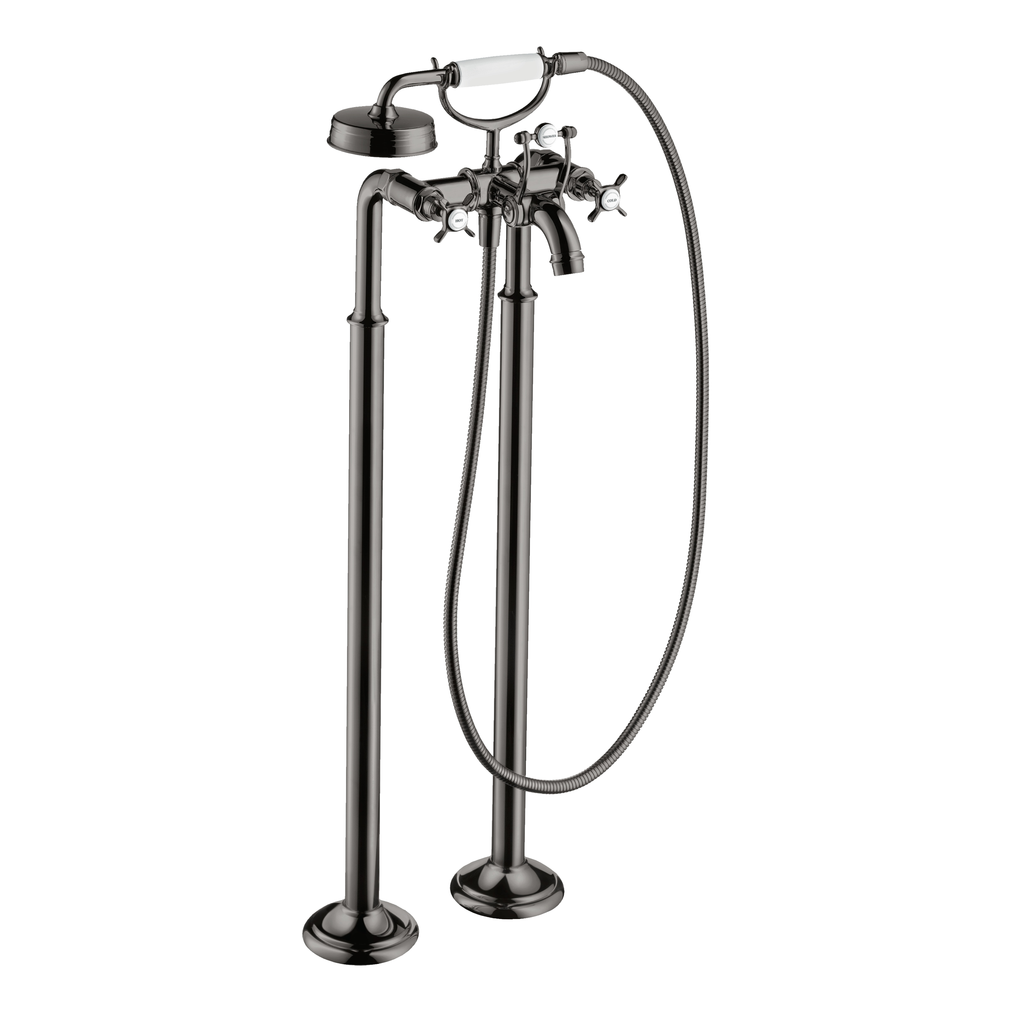 AXOR Montreux 2-Handle Floorstanding Bath & Shower Mixer Faucet with Cross Handles from Brandt in Polished Black Chrome finish