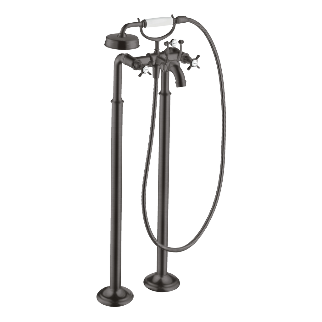 AXOR Montreux 2-Handle Floorstanding Bath & Shower Mixer Faucet with Cross Handles from Brandt in Brushed Black Chrome finish